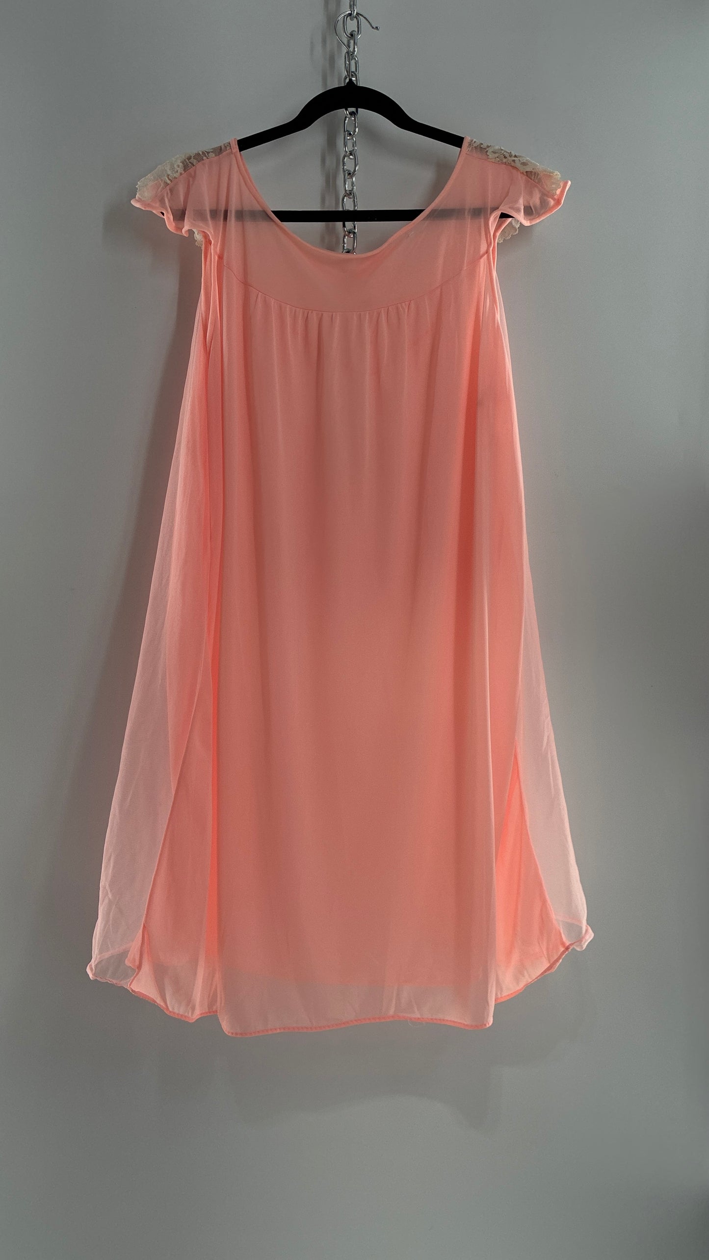Vintage Neon Pink Babydoll Mini with Lace Sailor Style Neckline with Bows and Embroidery (48)