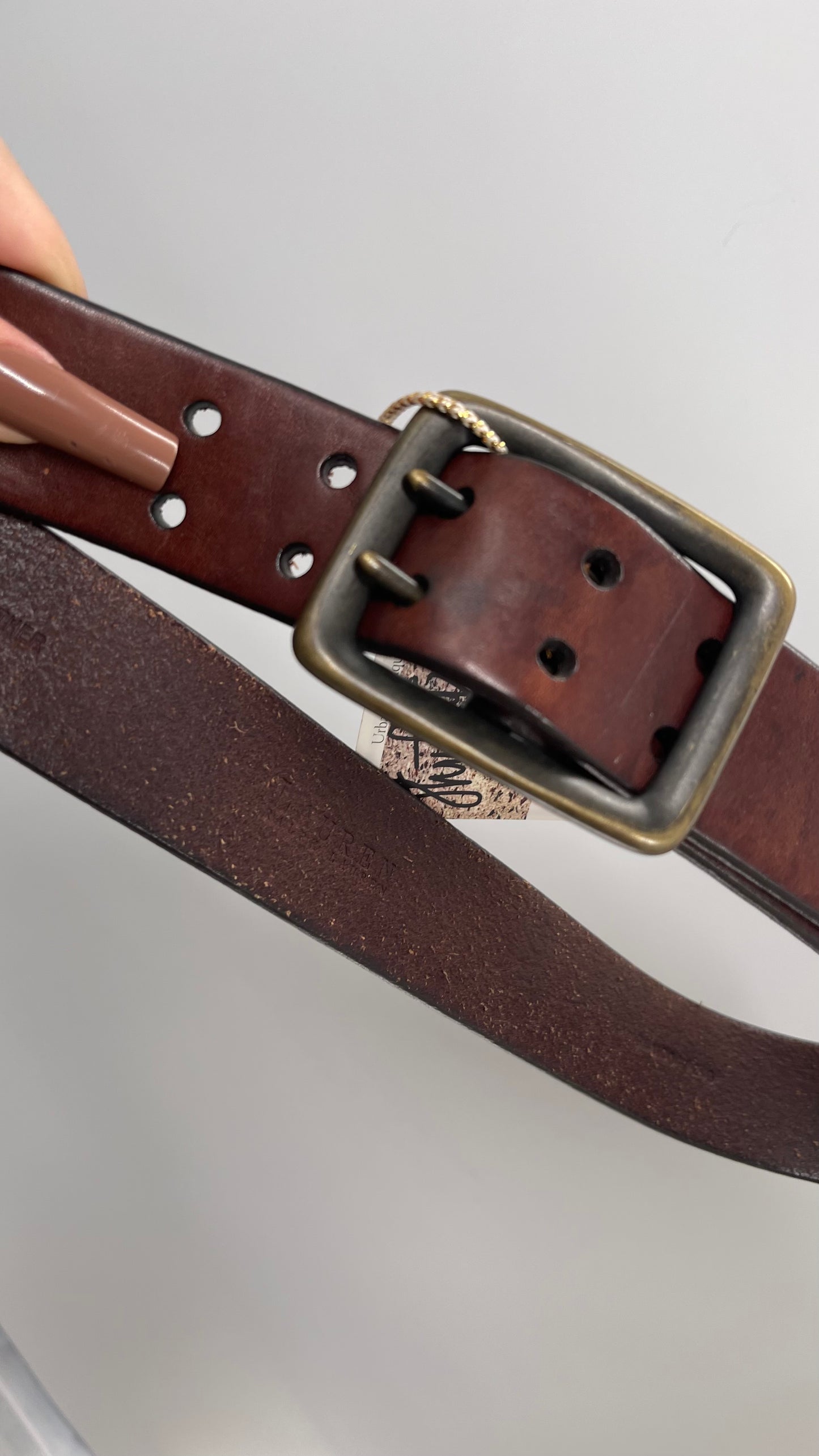 Vintage Ralph Lauren Genuine Brown Leather Belt With Brass Buckle (Medium)