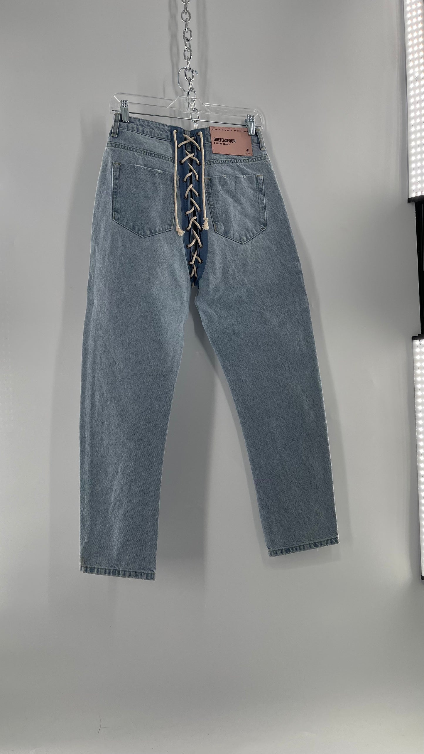 One Teaspoon Best Blue Lace Bandit Jeans Lace Up Detail on Front and Back (24)