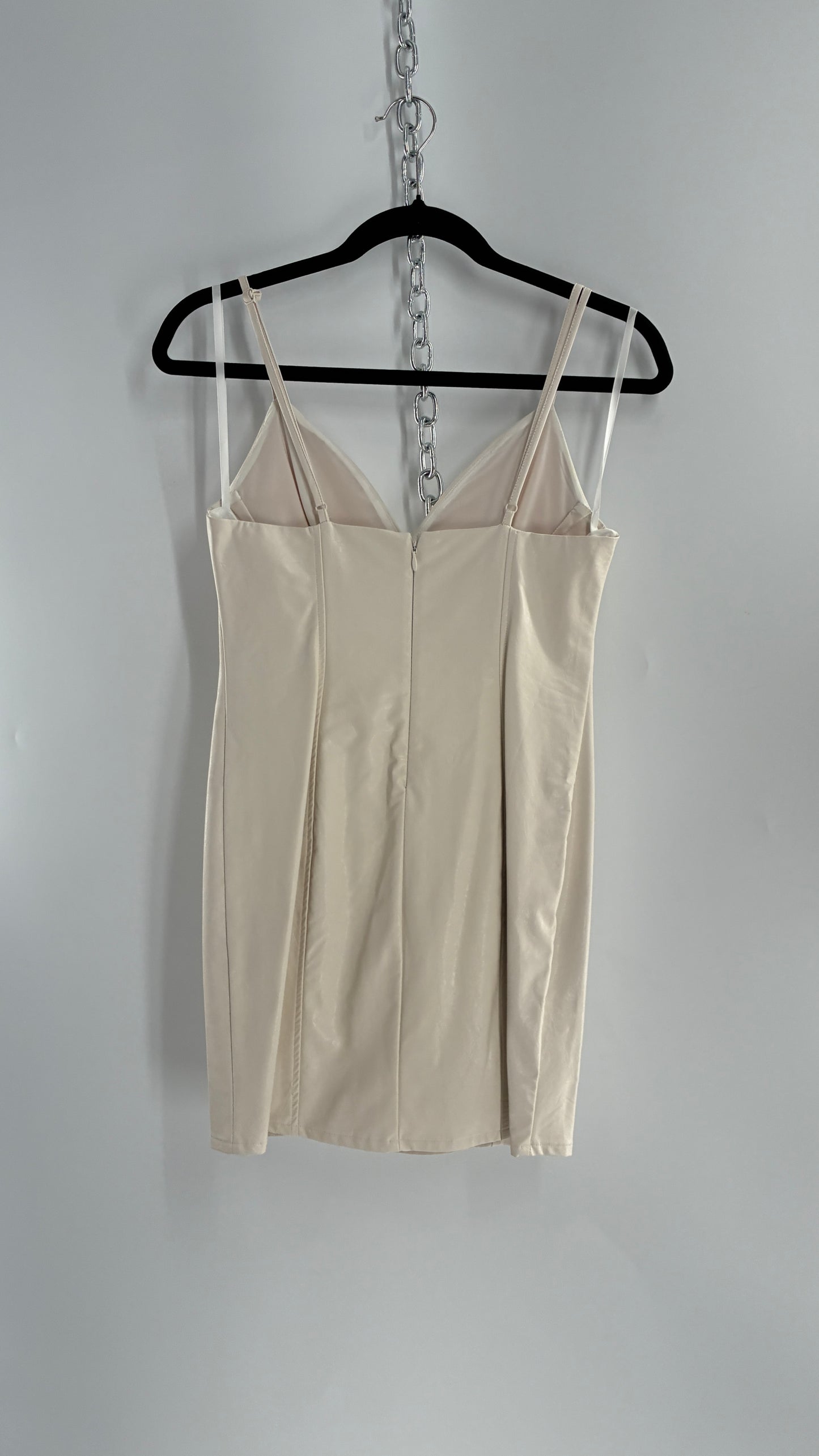 Super Down Vegan White Leather Camisole Mini Dress with Triangle Cups (XS)