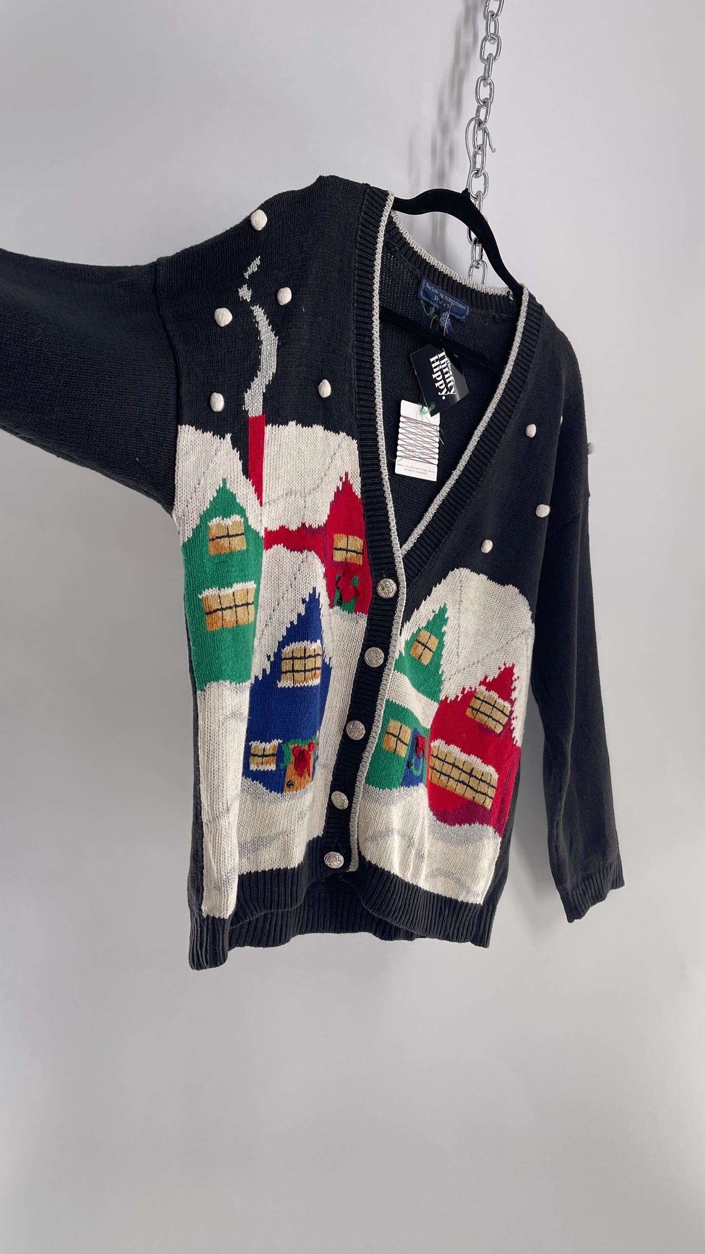 Vintage Urban Outfitters Renewal Snow Covered Homes Cardigan with Tags Attached (Medium)