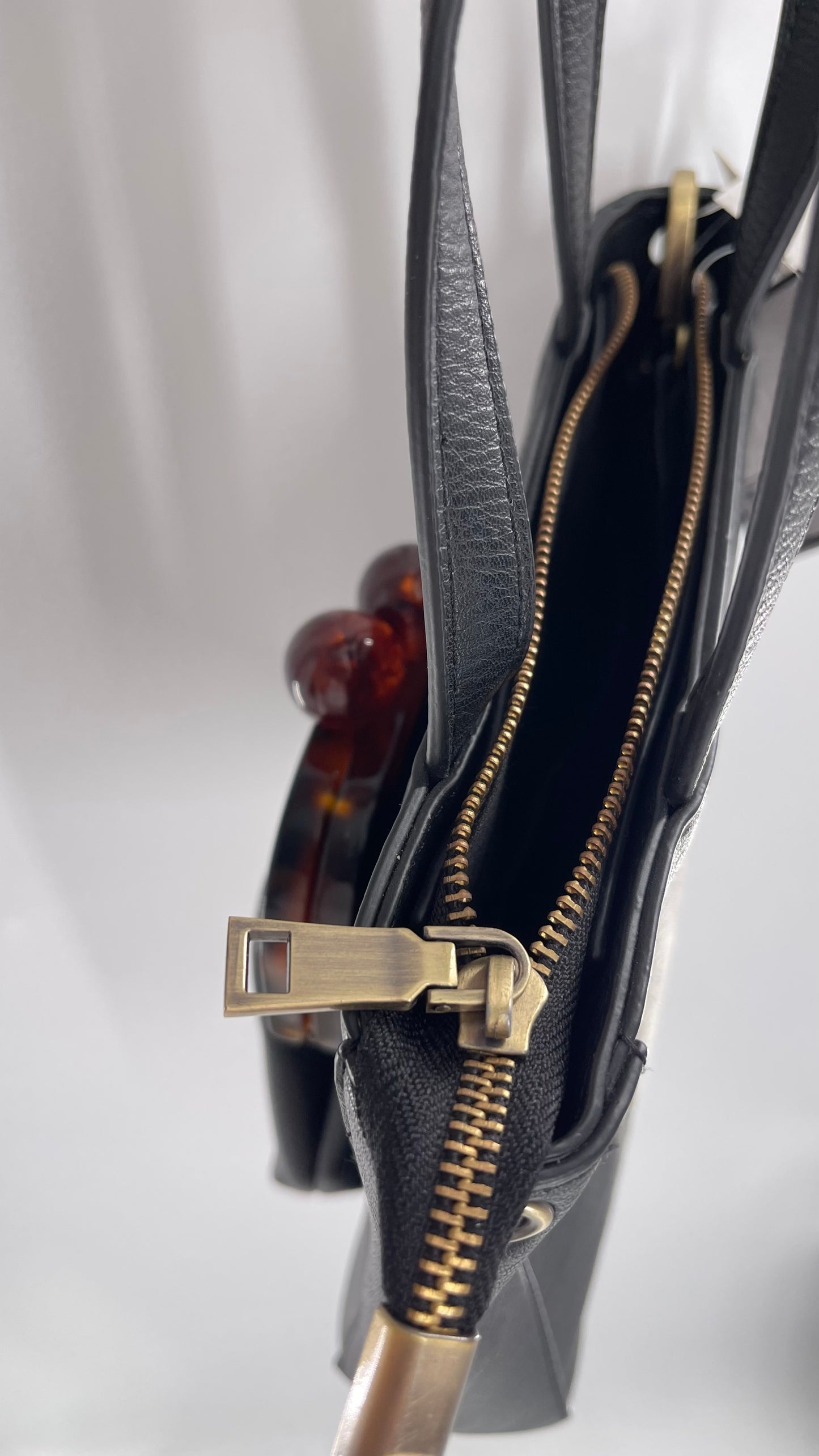 Anthropologie Black Vegan Leather Purse with Detachable Coin Purse and Strap