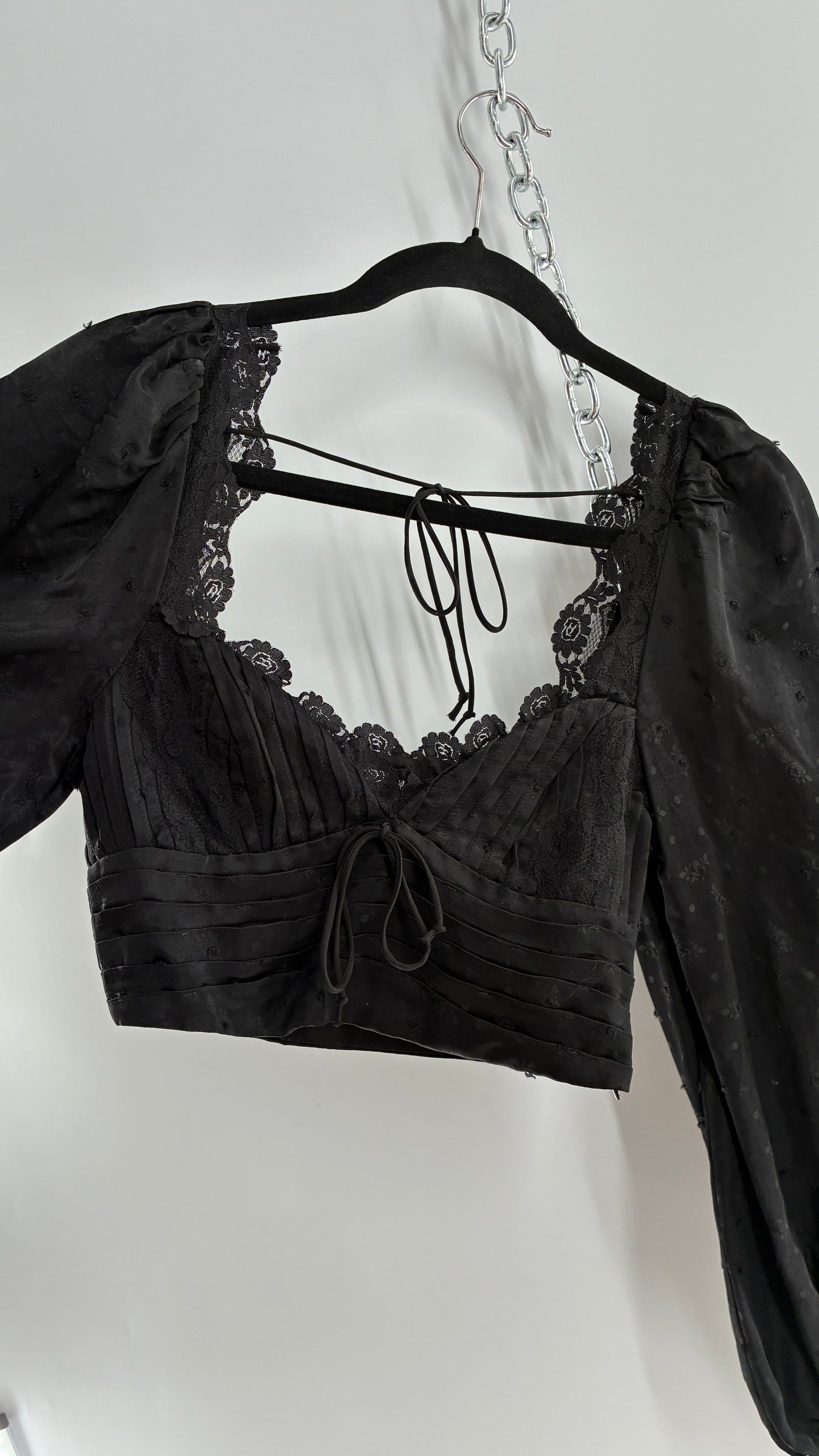For Love & Lemons Liz Black Balloon Sleeve Ruched Bodice Blouse (XS)