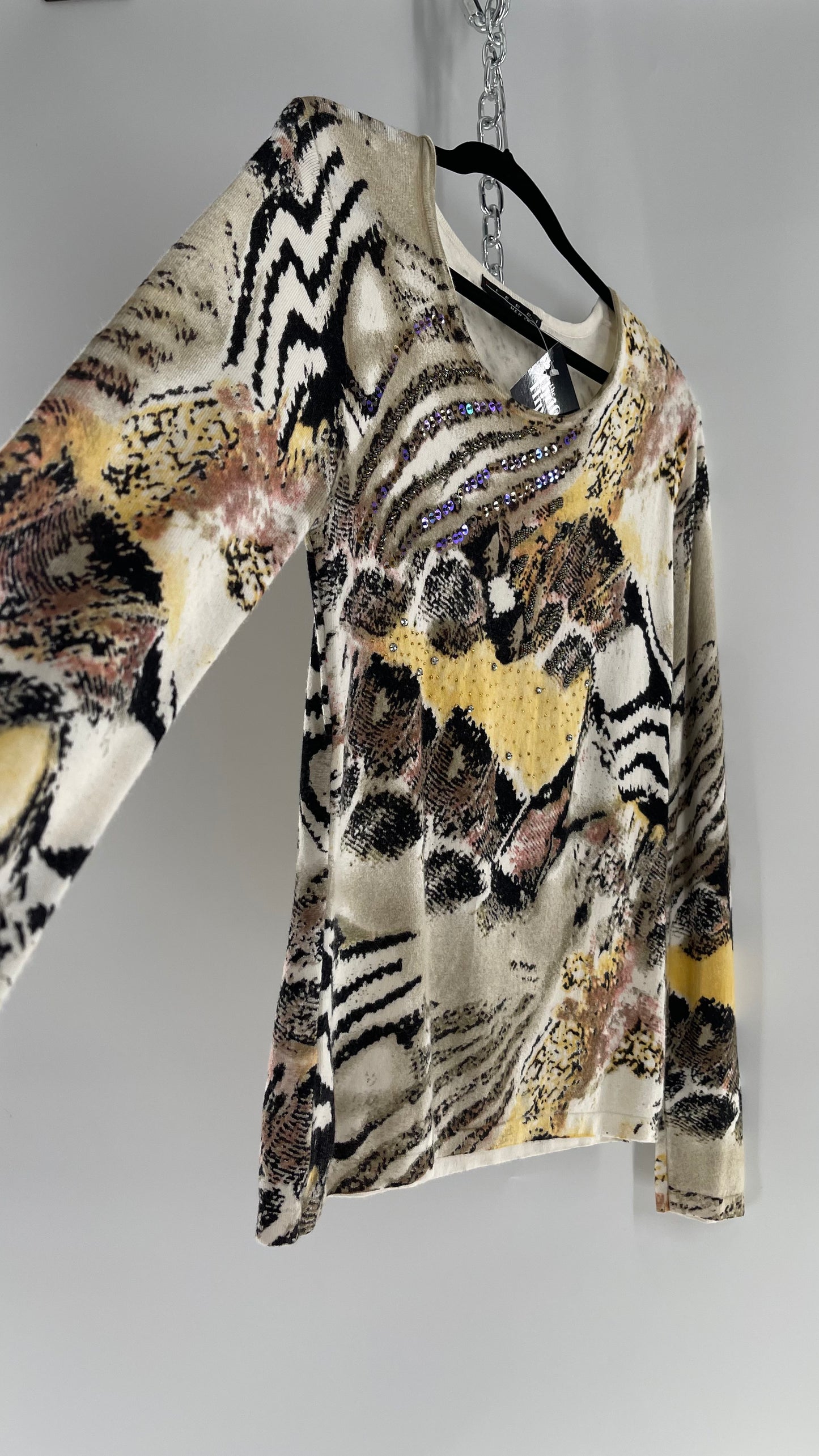Vintage PIERRI Animal Print Graphic Knit with Iridescent Sequins (Small)