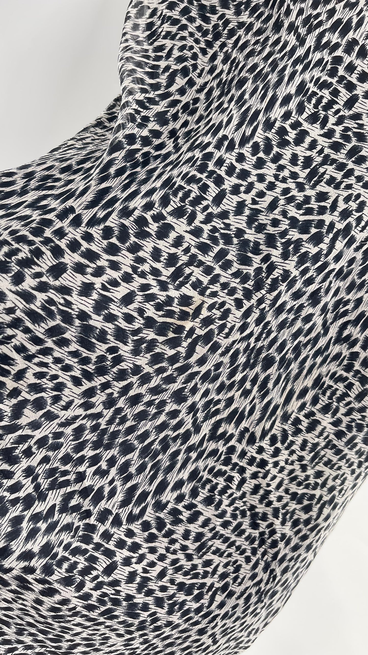 Vintage 100% Silk Leopard Print Grayish Blue Slinky Tube Maxi Skirt (6)