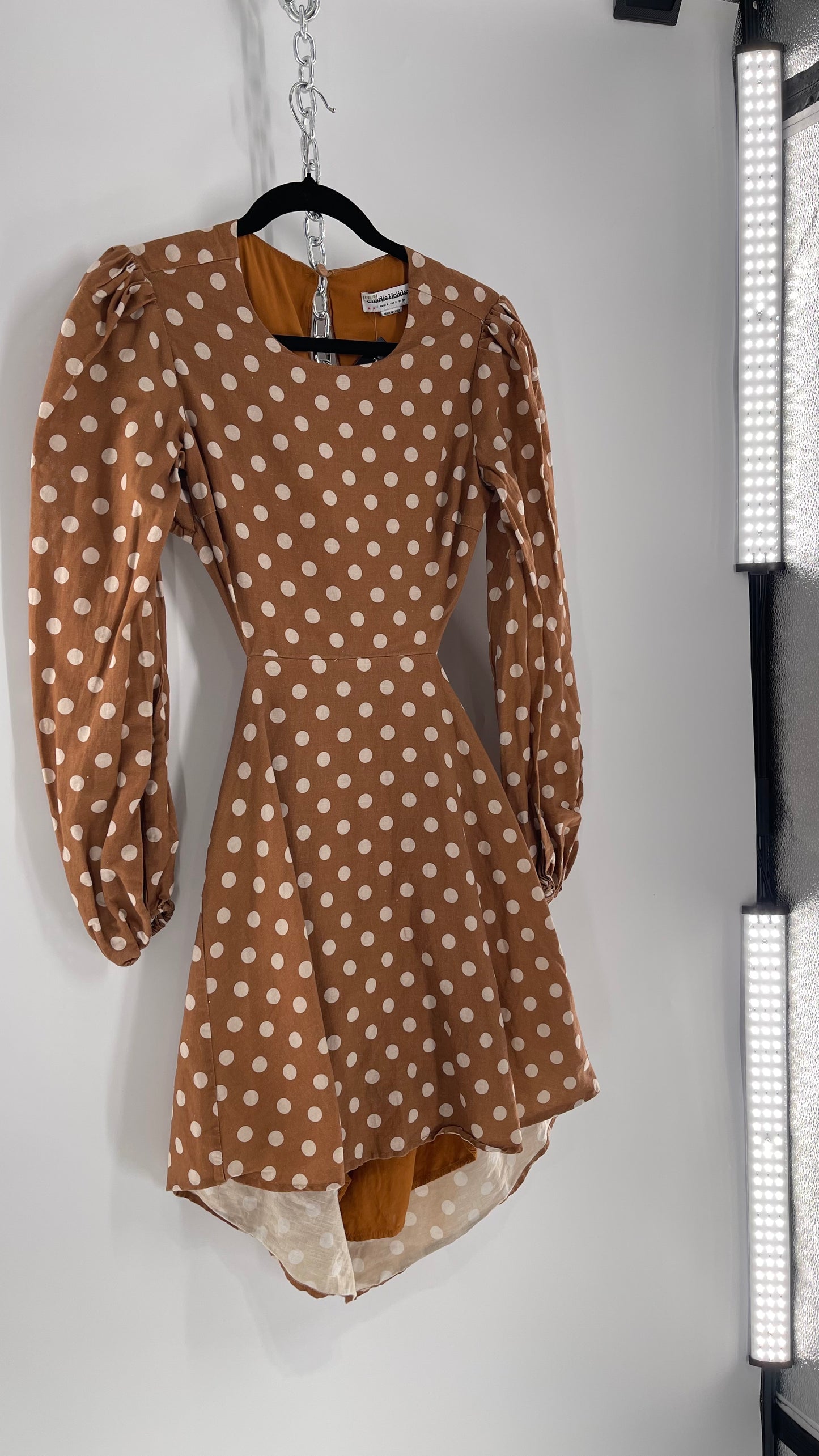 Charlie Holiday Halcyon Brown Polka Dot Open Back Linen (2)