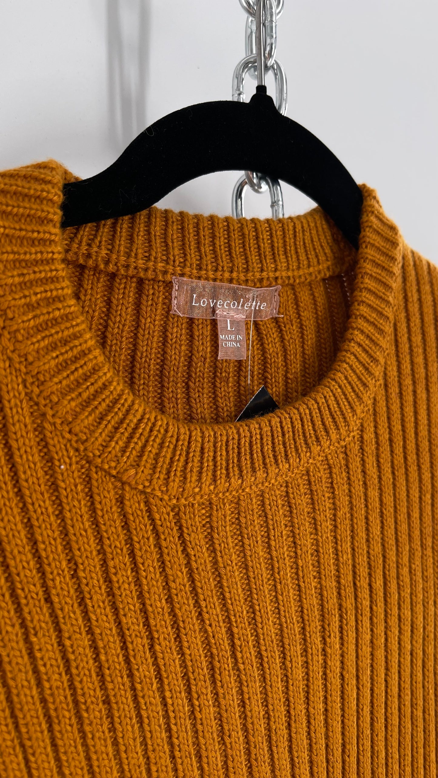 Love Colétte Mustard Sweater with Crochet Bell Sleeve (Large)