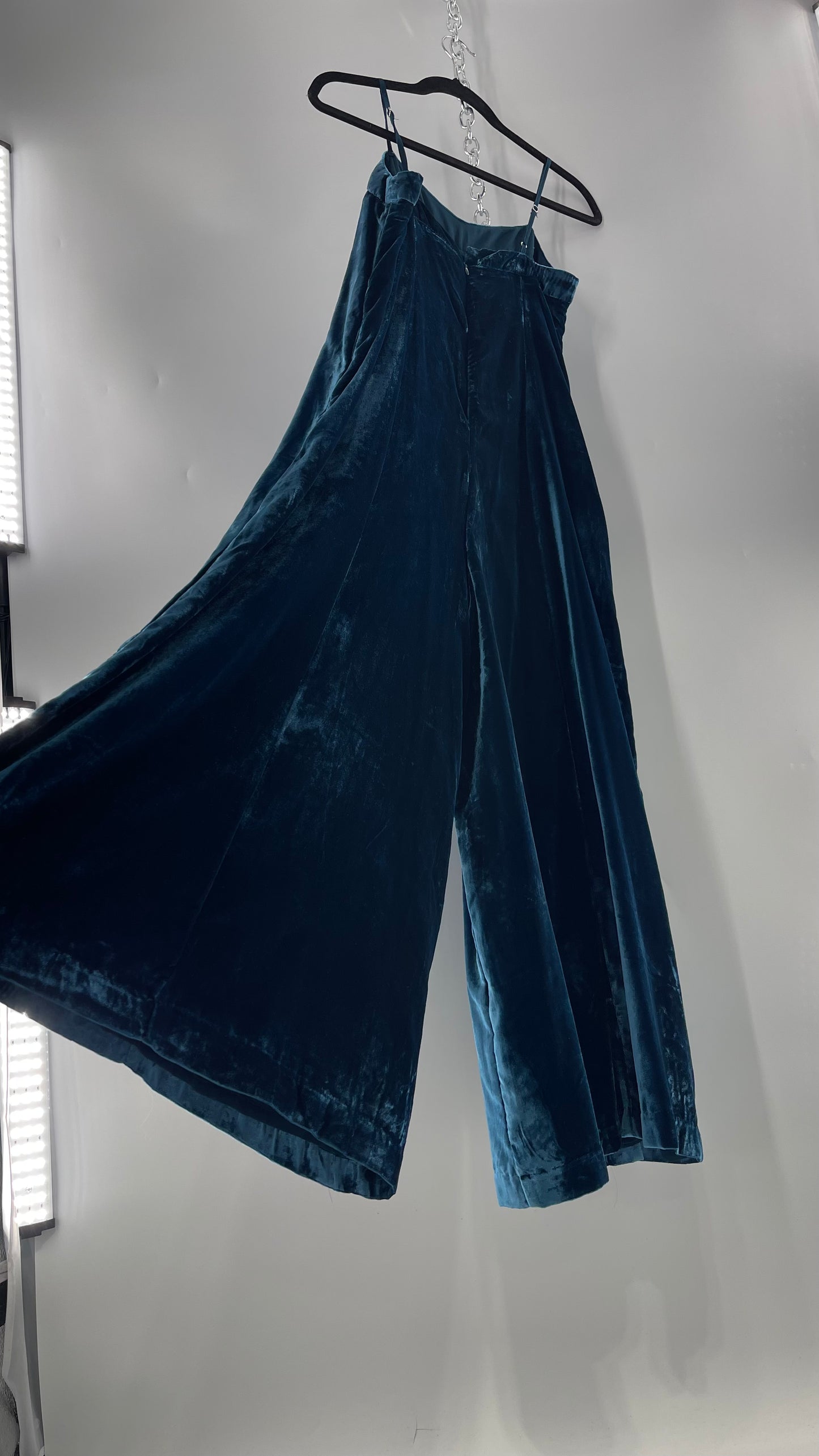 Anthropologie Blue Velvet Velour Wide Leg Jumpsuit (2)