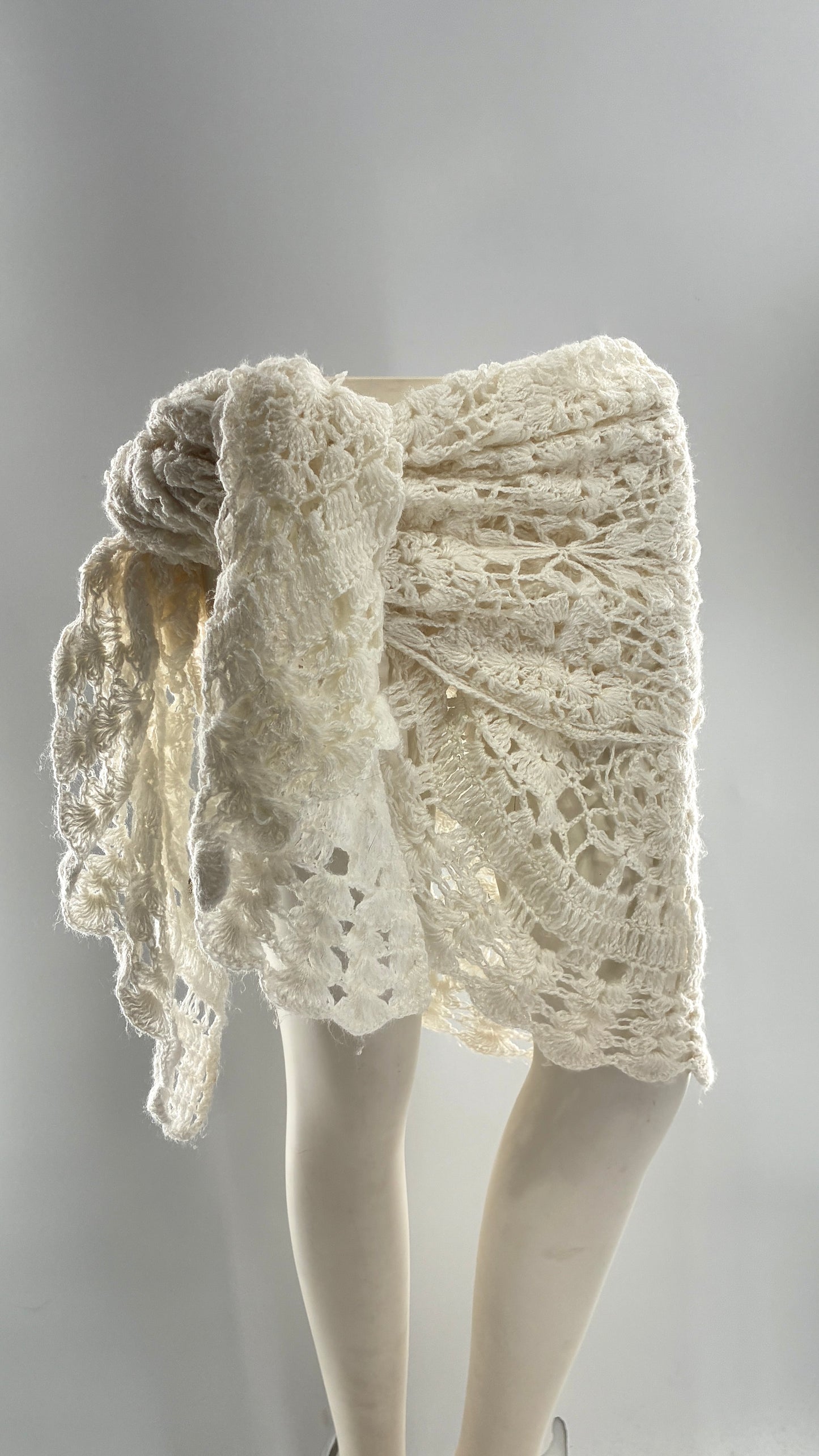 Vintage Crochet Style White Scarf