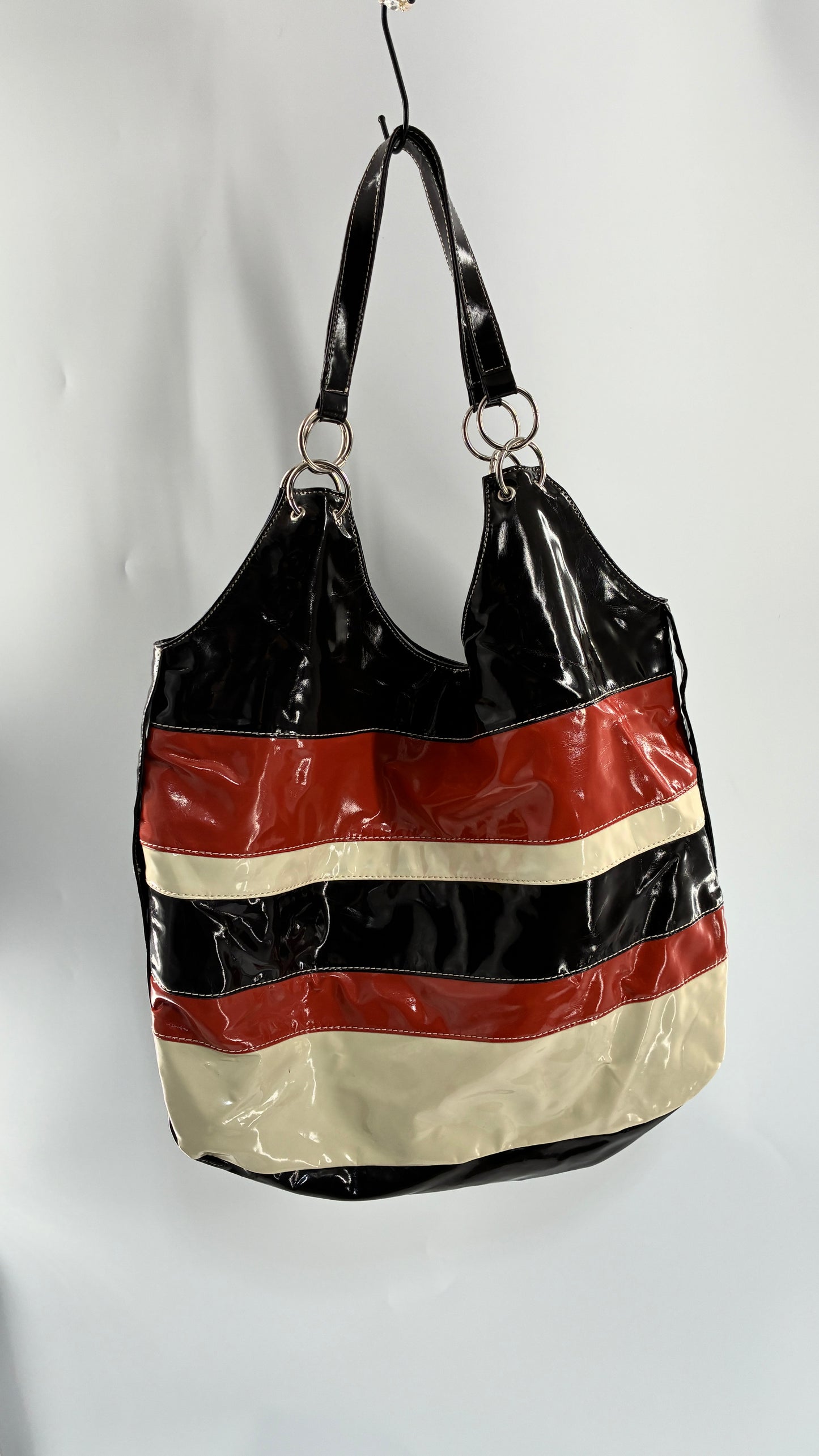 Vintage CANDIES Patent Oversized Striped Brown, Cream, Orange Tote