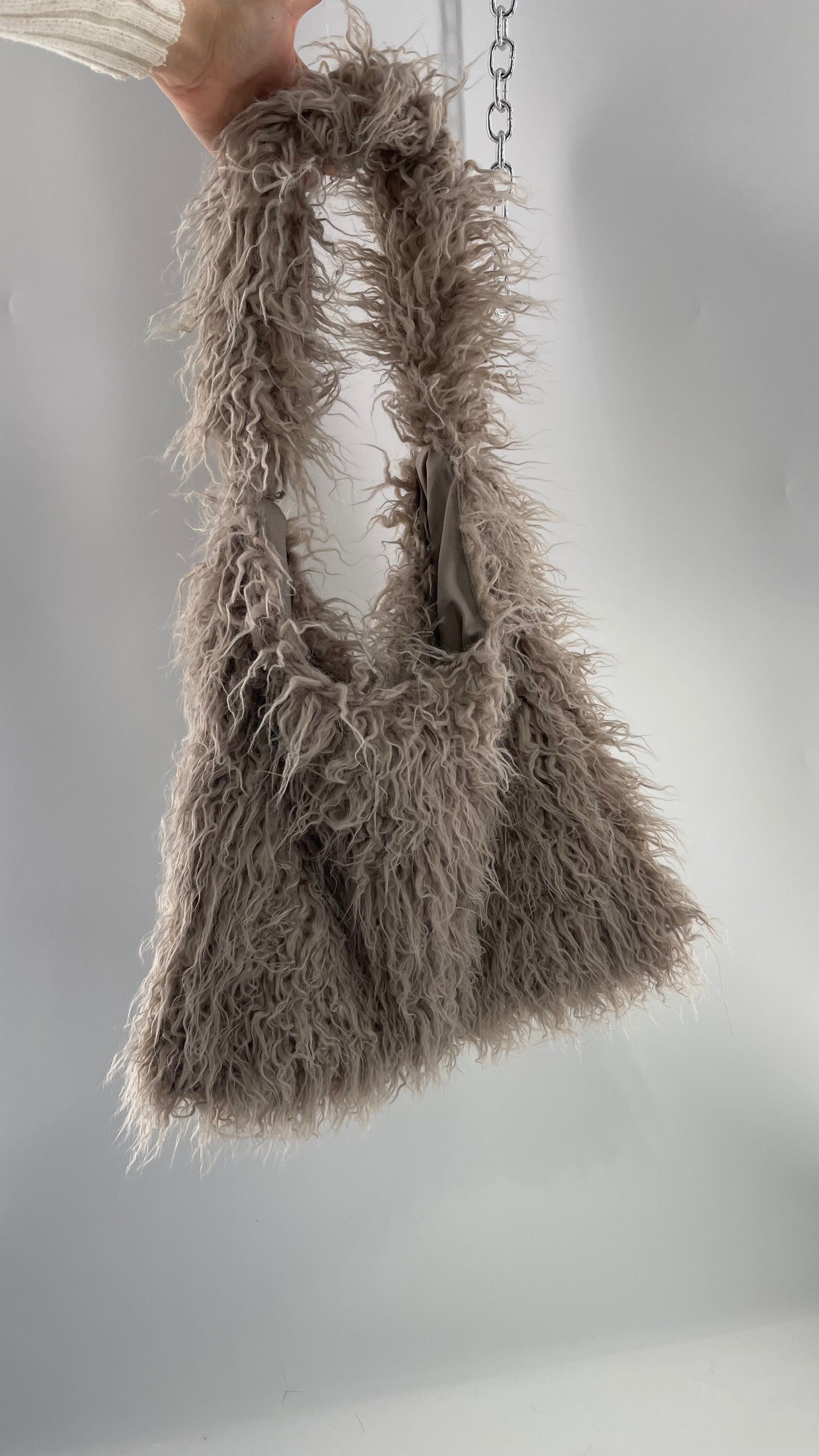 Free People Grey Shaggy Tote Bag
