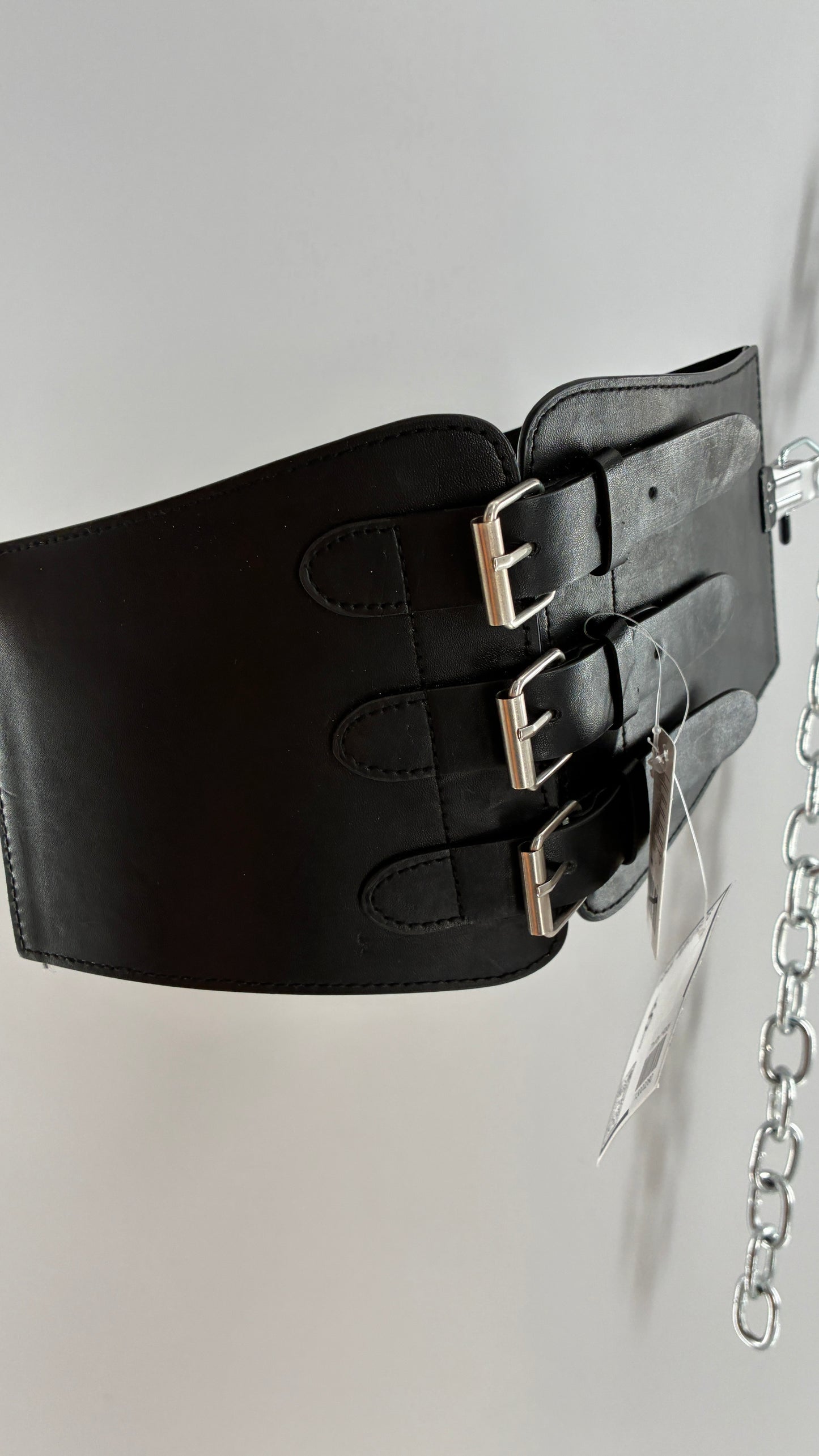 Urban Outfitters Black Corset Belt with Many Buckles and Tags Attached (One Size)