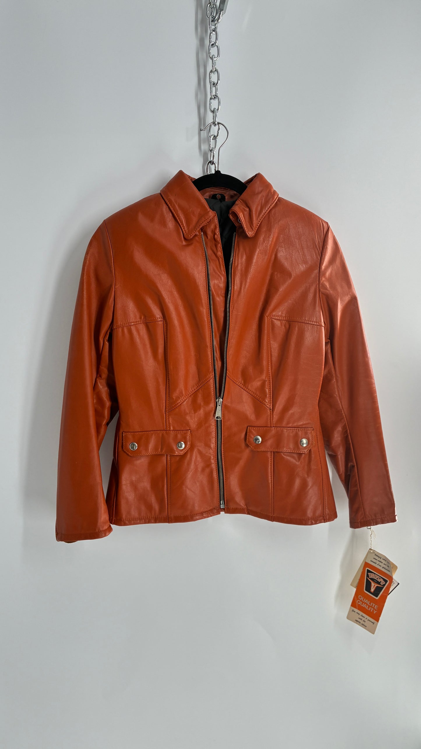 Deadstock Vintage 1970s DROSPO Orange Genuine Leather Fitted Jacket (12)