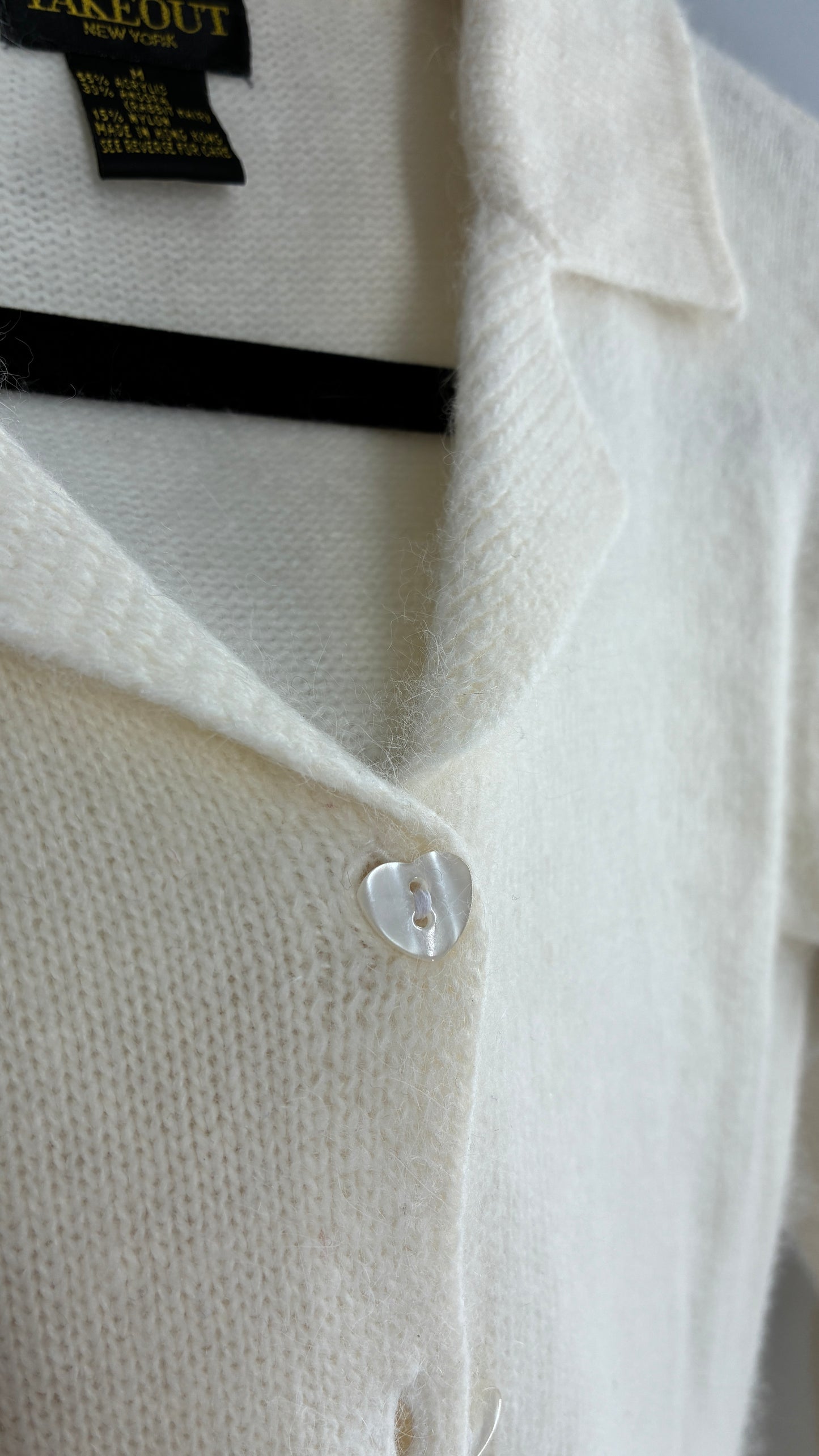 Vintage TAKEOUT Angora Rabbit Fur Blend White Cardigan (Medium)