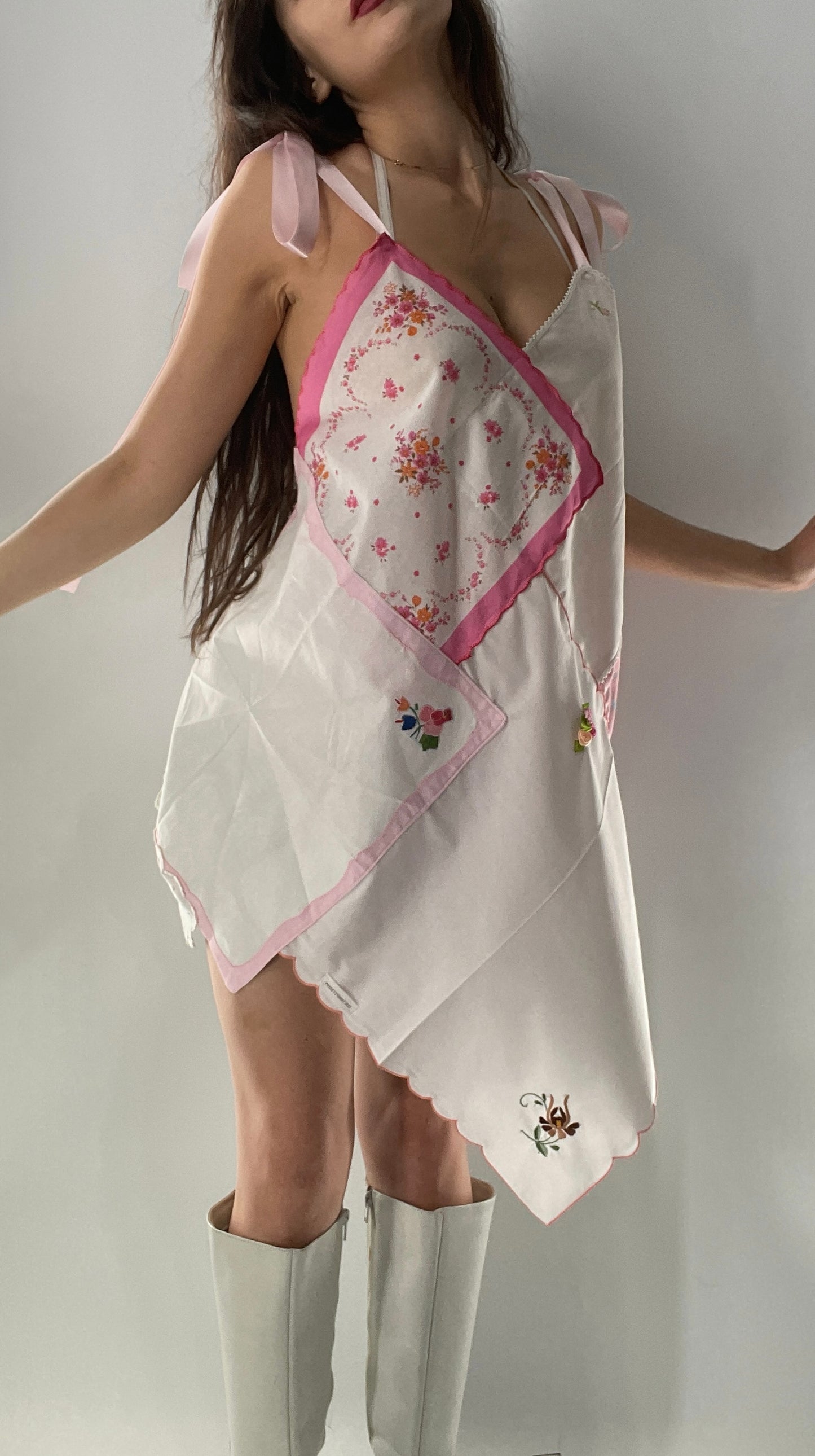 Vintage Handmade Hankie, Prairie Princess, Backless Handkerchief Mini Dress (XS-L)