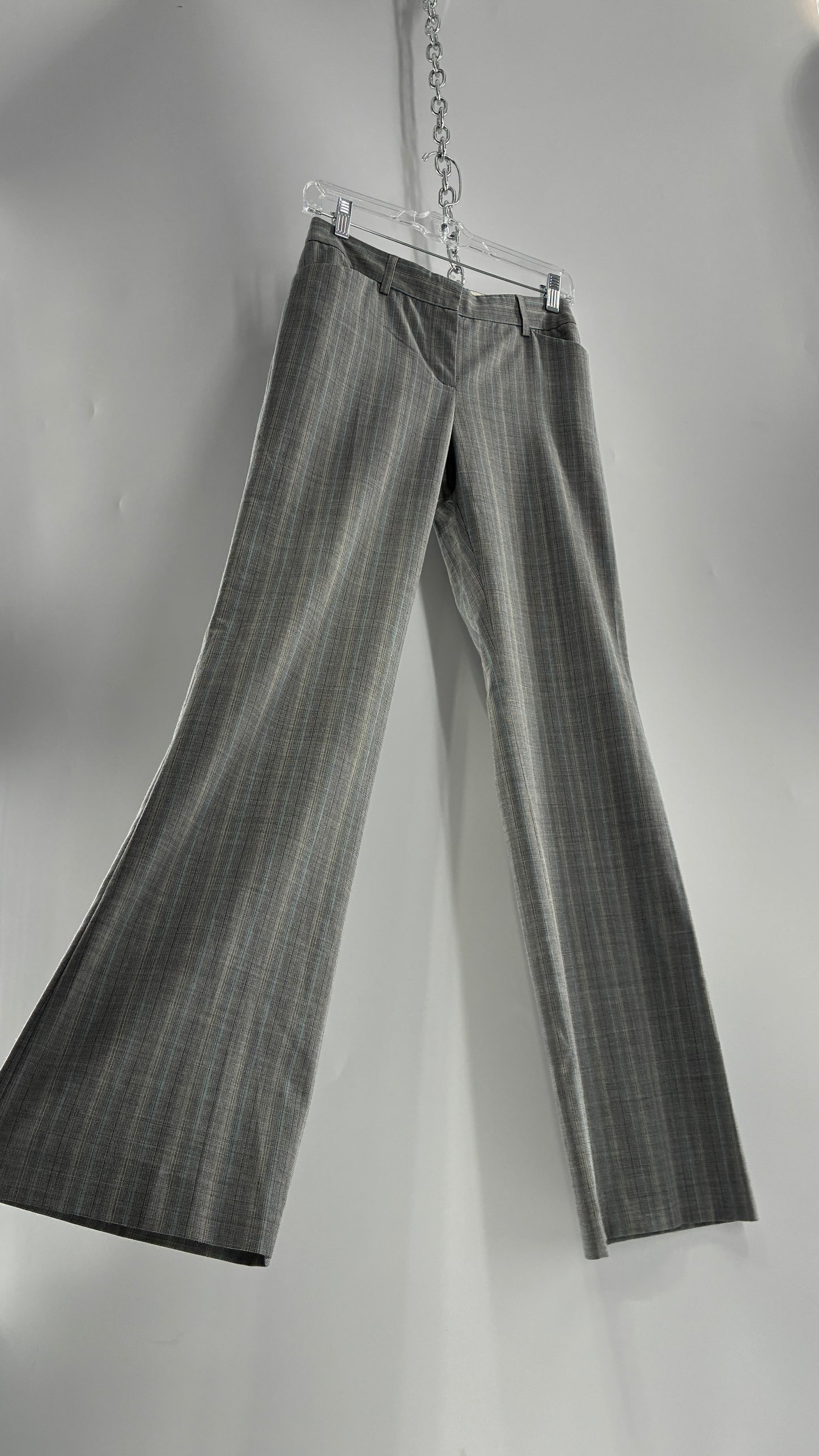 Vintage 1990s EXPRESS Editor Iconic Grey and Blue Low Rise Kickflare Pants (1)