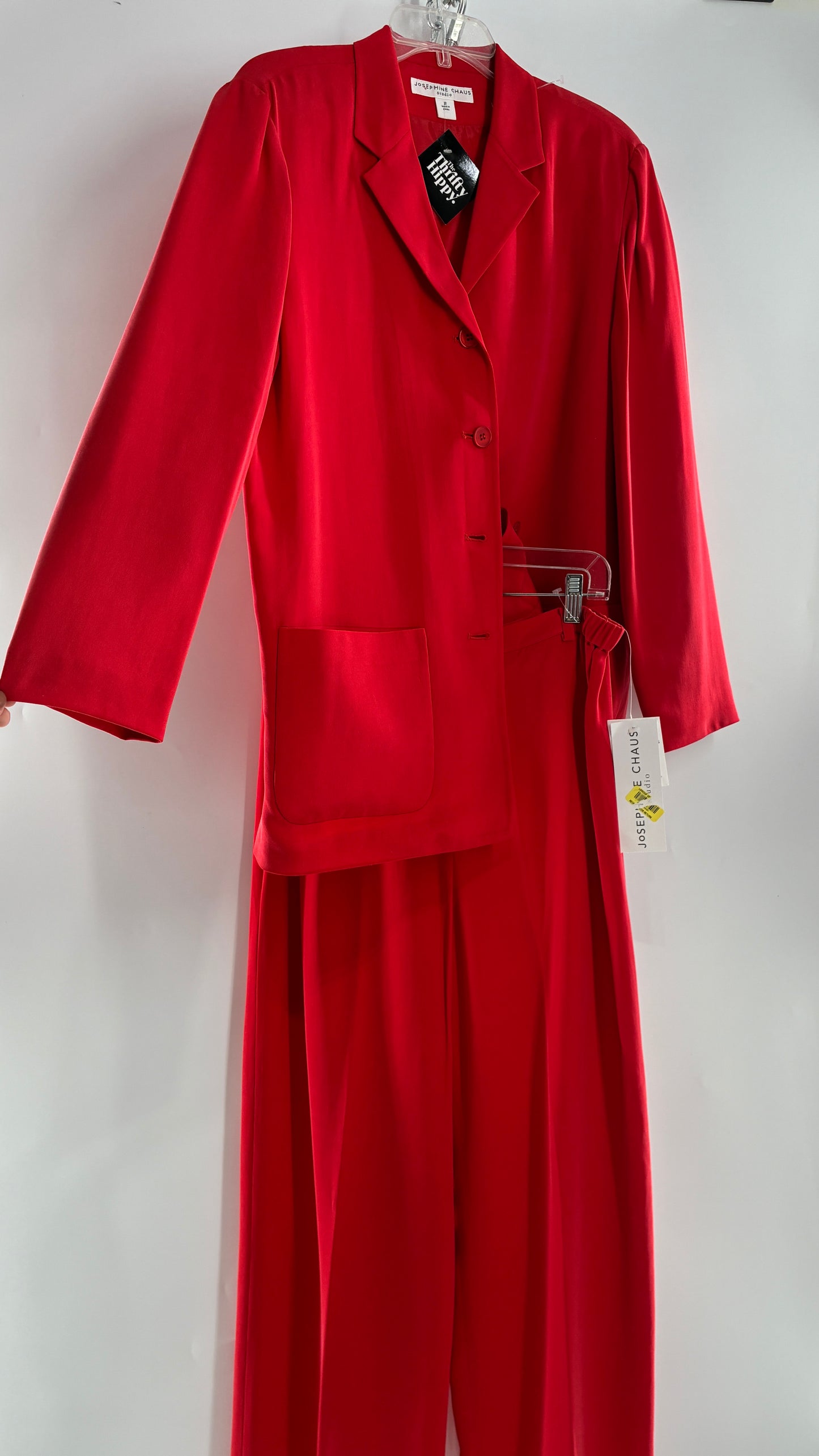 Vintage Josephine Chaus Cayenne 100% Silk Power Blazer and Wide Leg Trouser Set (12)