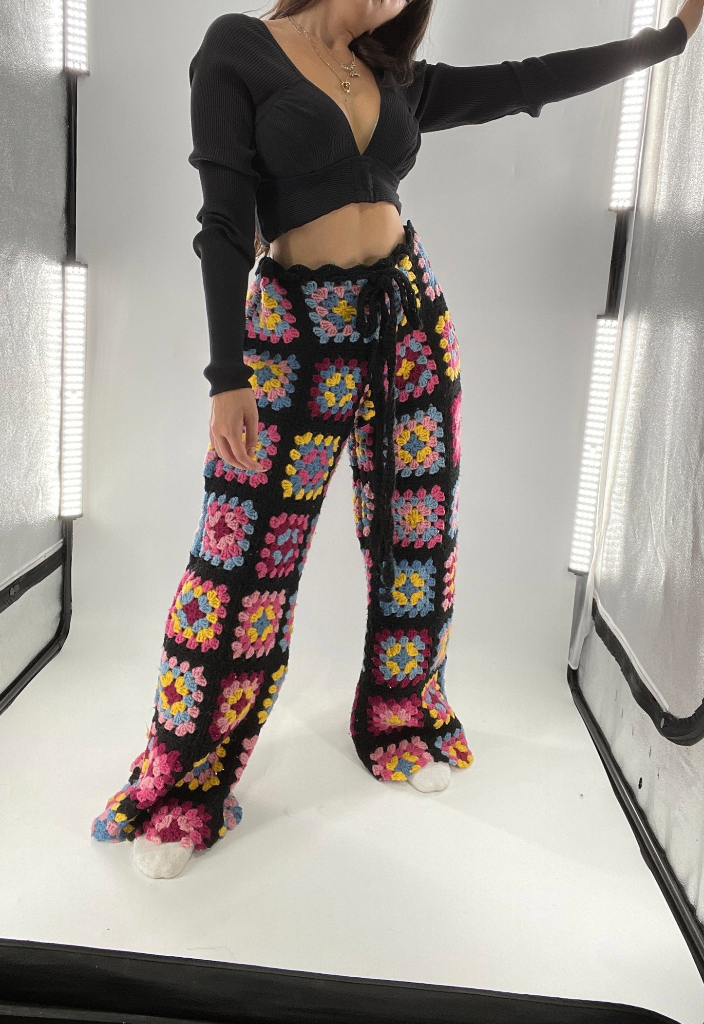 CUSTOM Handmade Granny Square High Contrast Lounge Pants (XS/S/M/L)