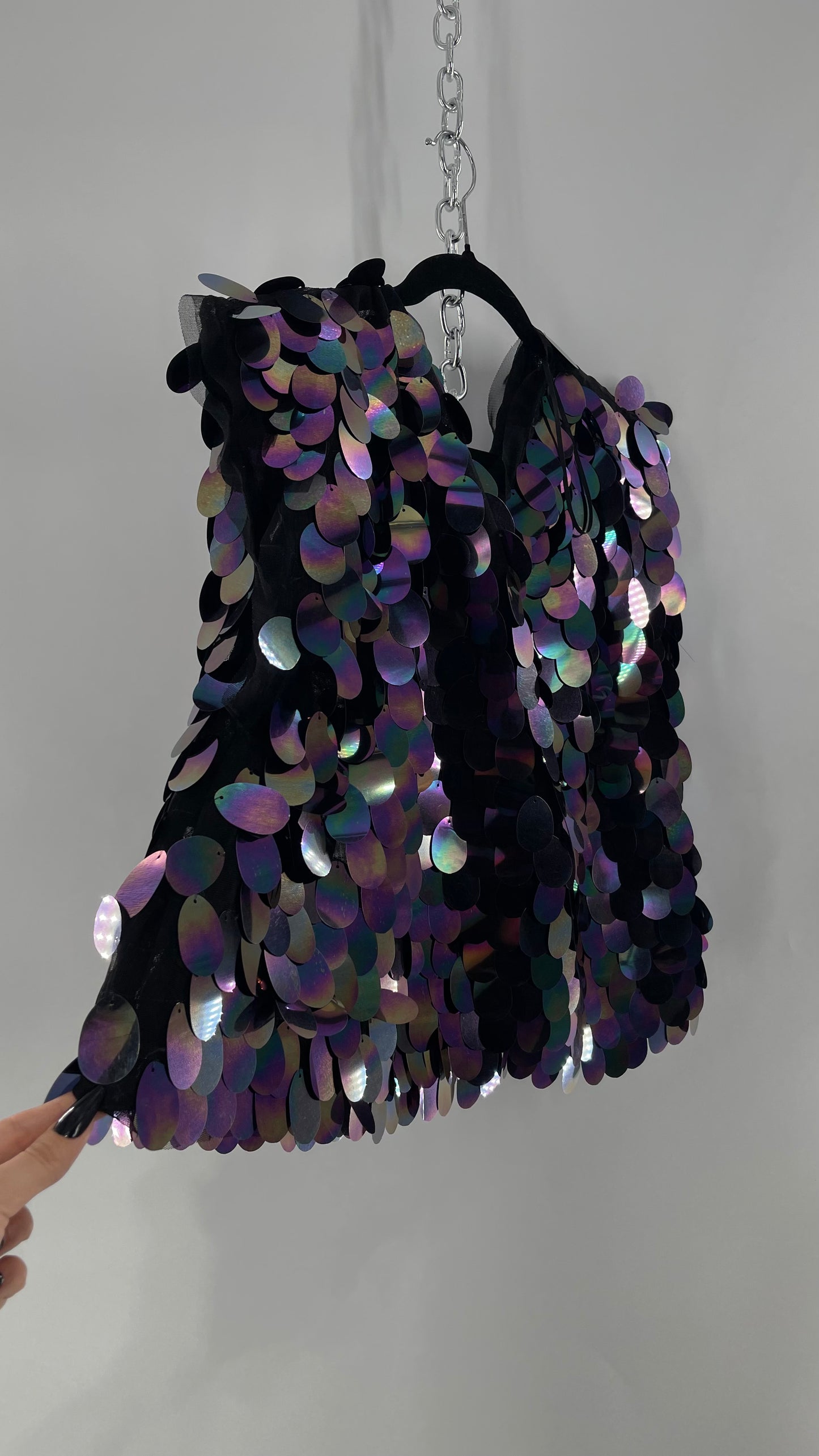 Free People Oversized Iridescent Purple/Indigo Color Changing Sequins (XS)