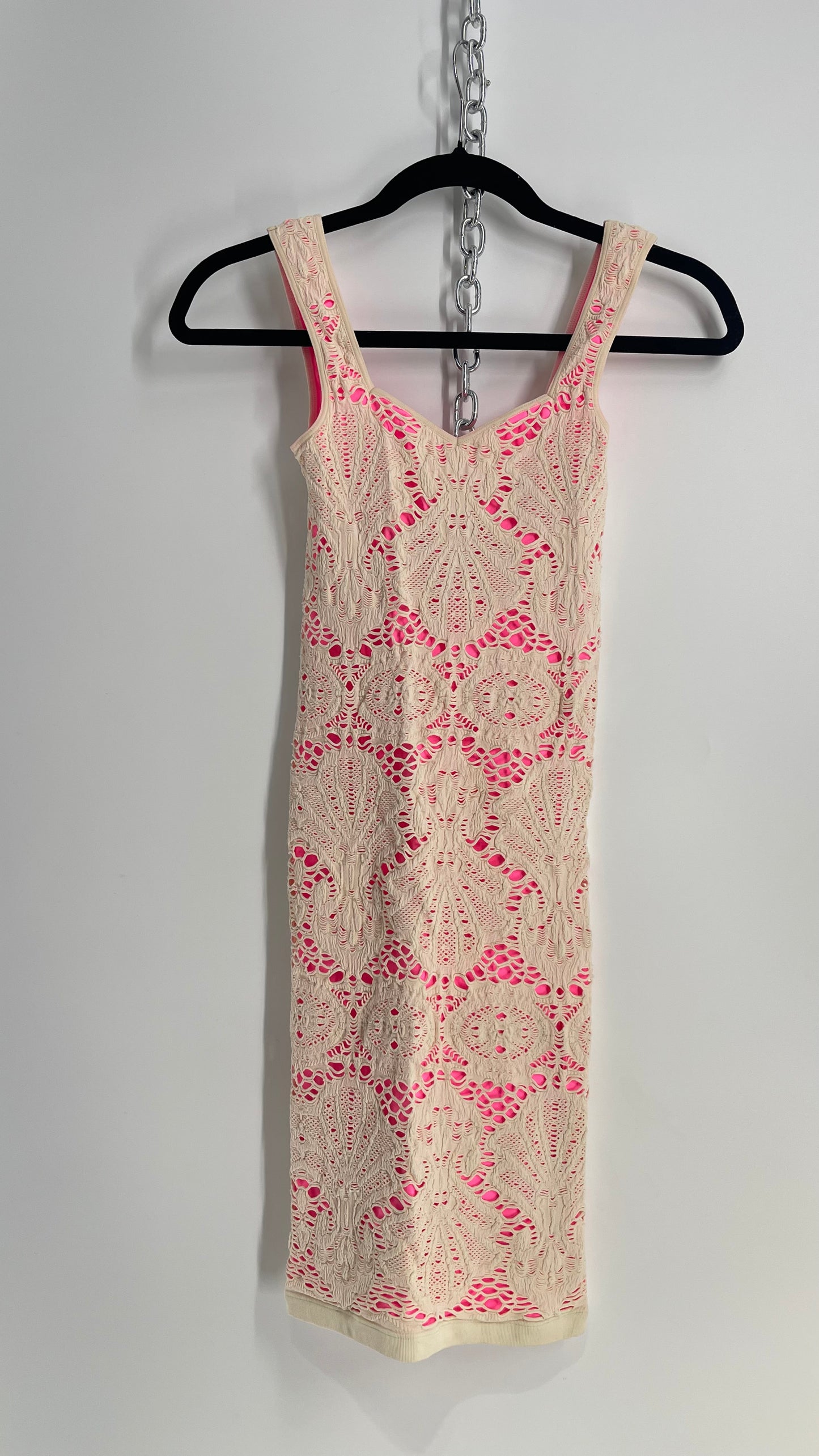 Free People Pink Stretchy Dress with Off White Lace Overlay (XS/S)