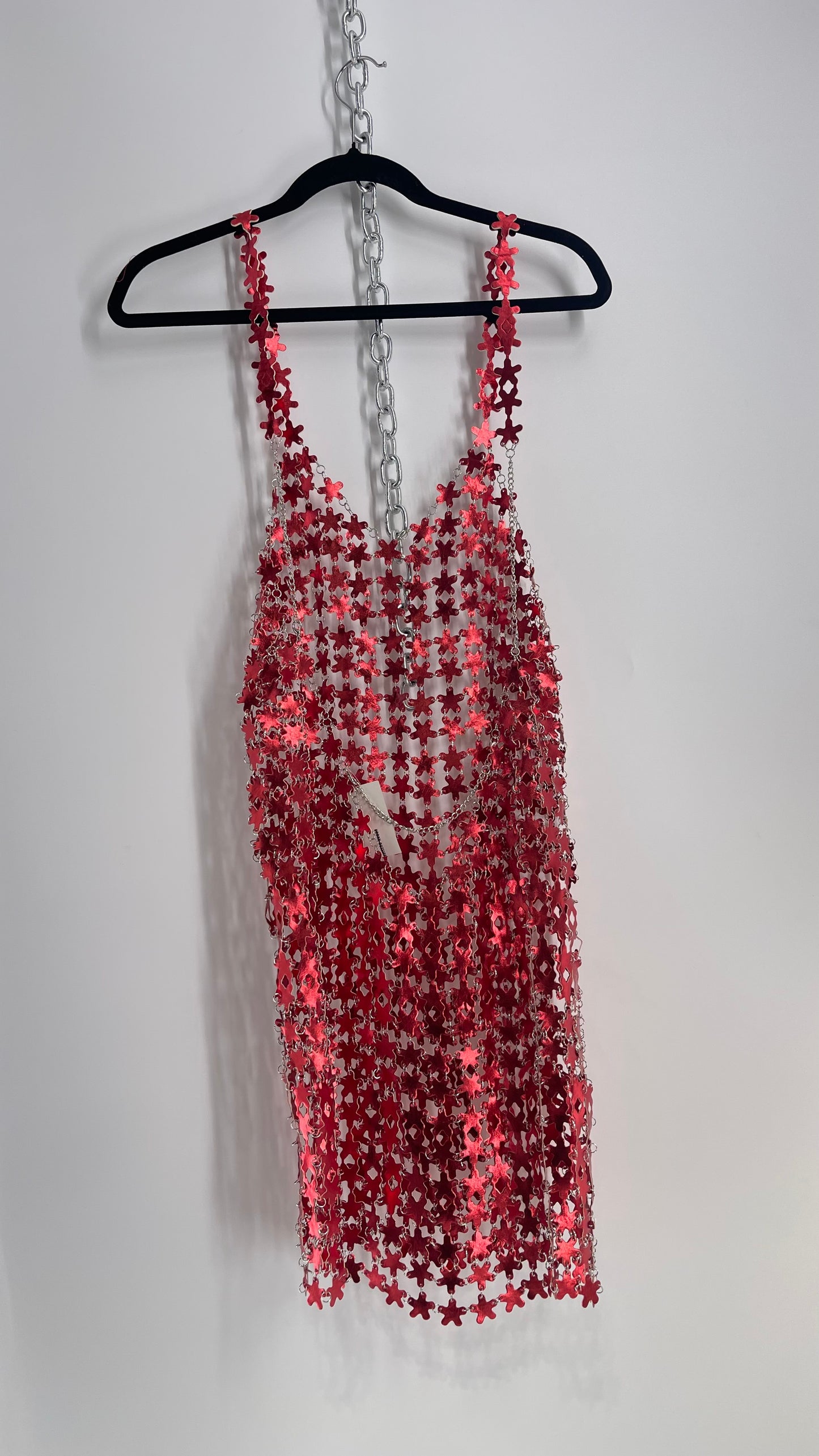 Urban Outfitters Chain Link Metallic Red Star Dress with Open Back