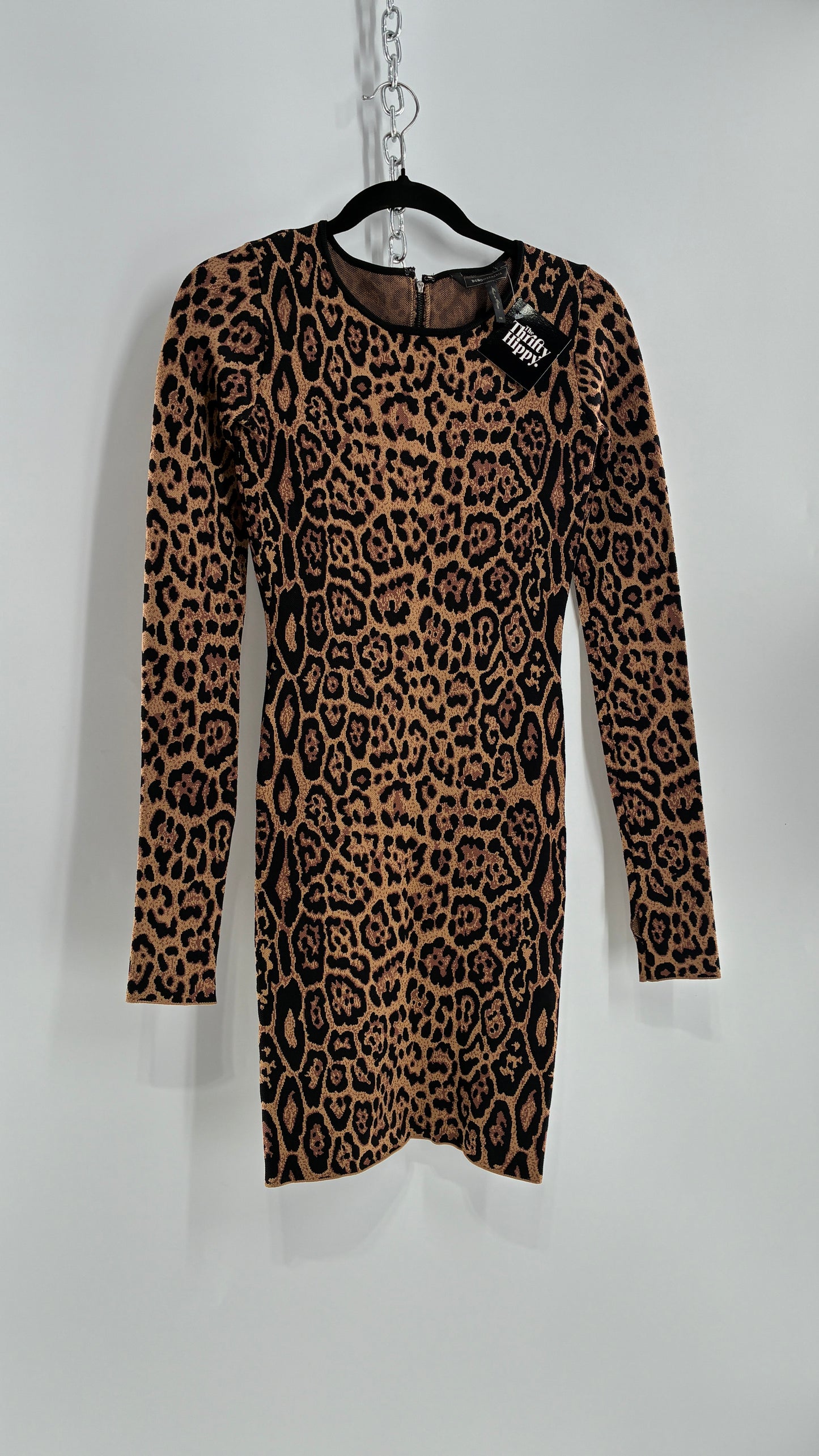 Vintage BCBG MAXAZRIA Sheena Ultra Thick Knit, Compression Leopard/Cheetah Printed Mini Dress (XS)