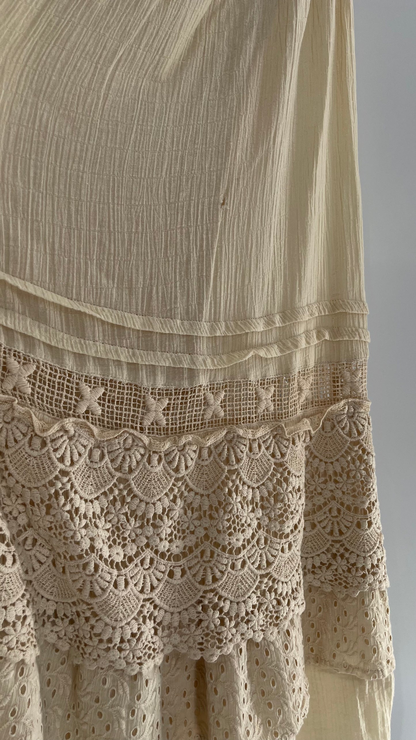 Free People Beige Gauze/Cotton Full Length Skirt Lined with Lace (XS)