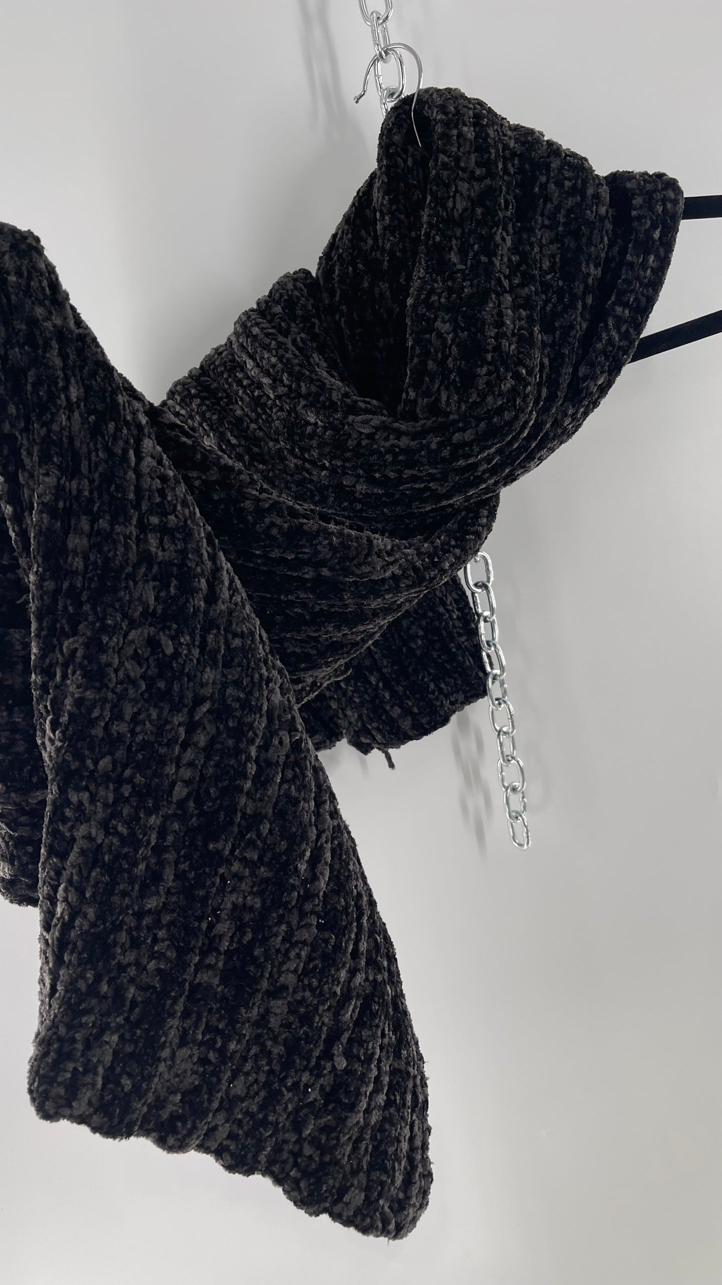 Anthropologie Maurices Black Chenille Velour Knit Scarf