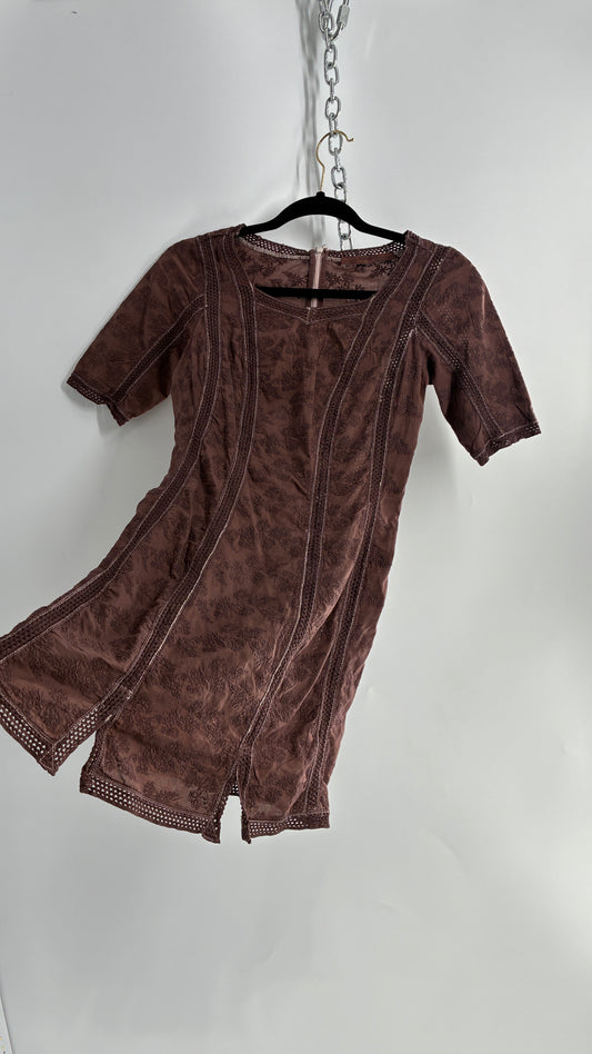 ALSAINTS Embroidered Brown Cotton Bodycon Mini Dress (4)