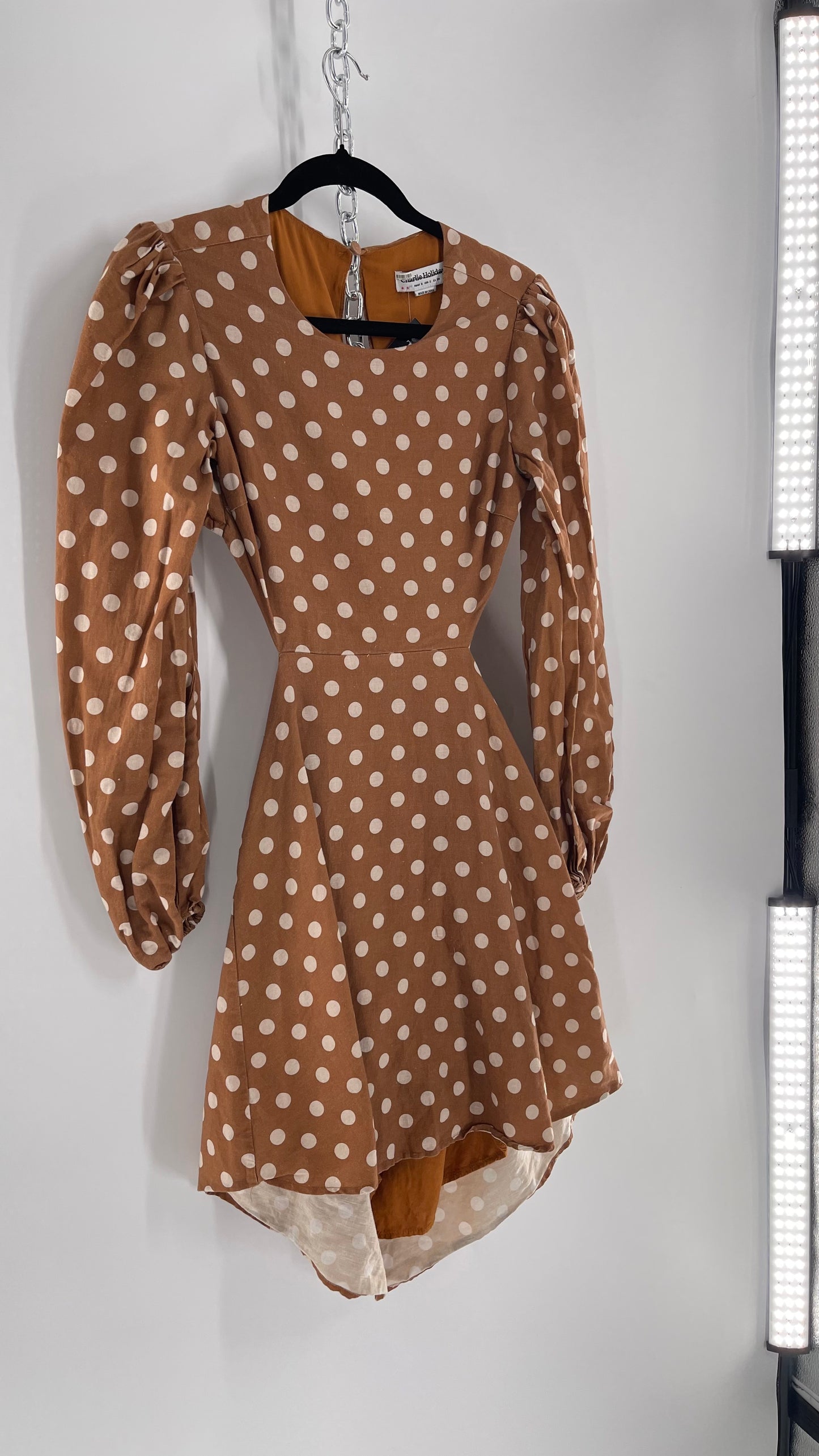 Charlie Holiday Halcyon Brown Polka Dot Open Back Linen (2)