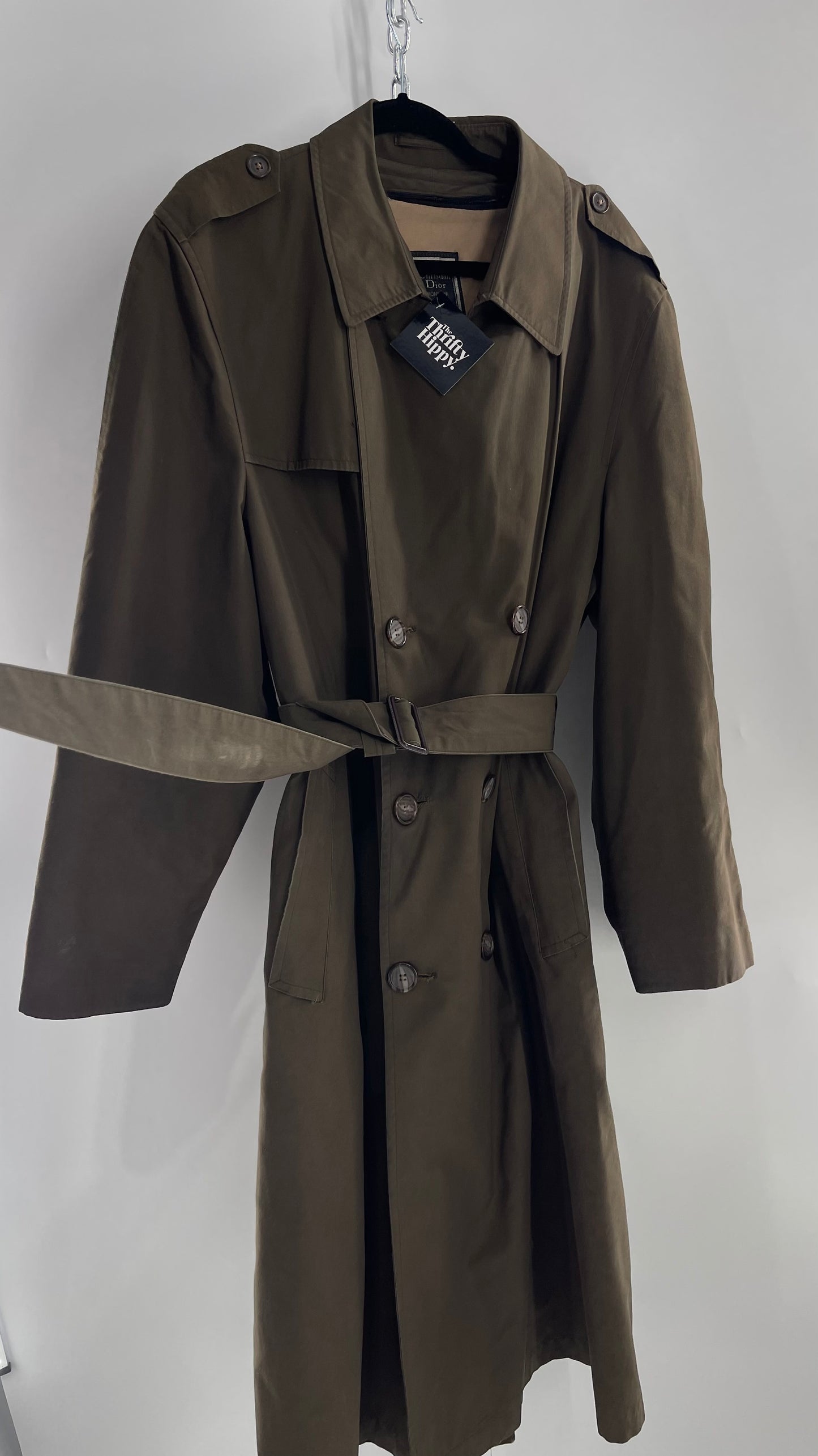 Vintage Christian Dior Olive Green Trench Coat (42L)