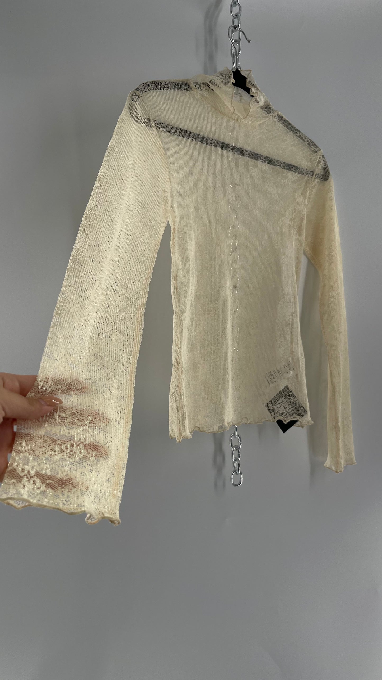 Free People Curetty Baby Yellow Lace Turtle Neck (Small)