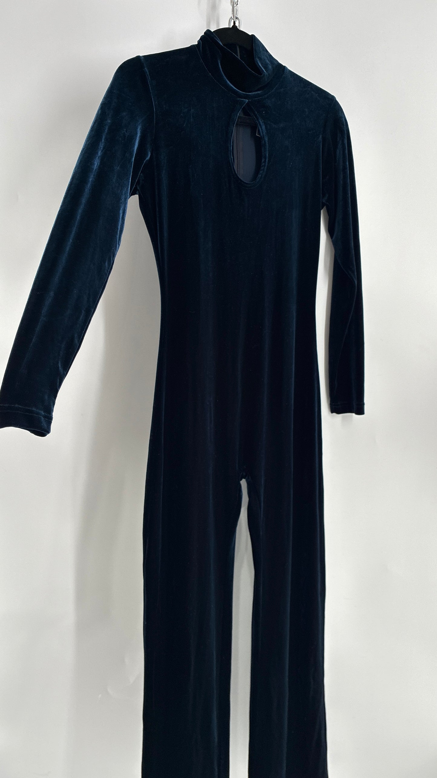 Vintage 1990s MODA INTERNATIONAL Midnight/Navy Blue Jumpsuit with Cut Out Keyhole Detail (Small)