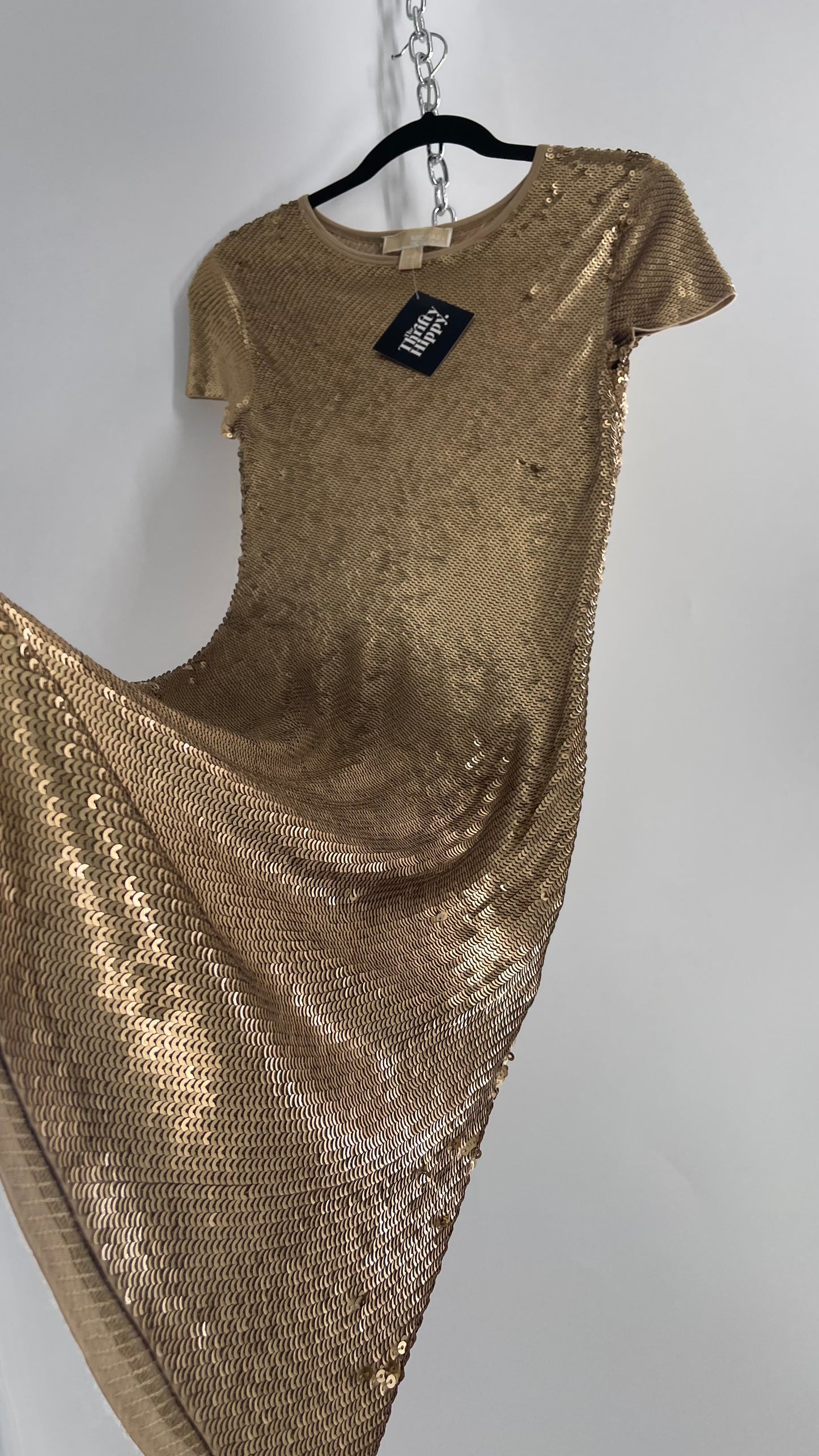 Michael Kors Sequin Party Gold Midi Dress (XXS)