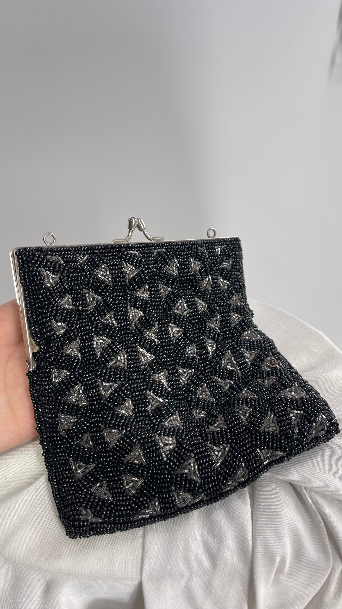 Vintage Black Beaded Pouch Bag