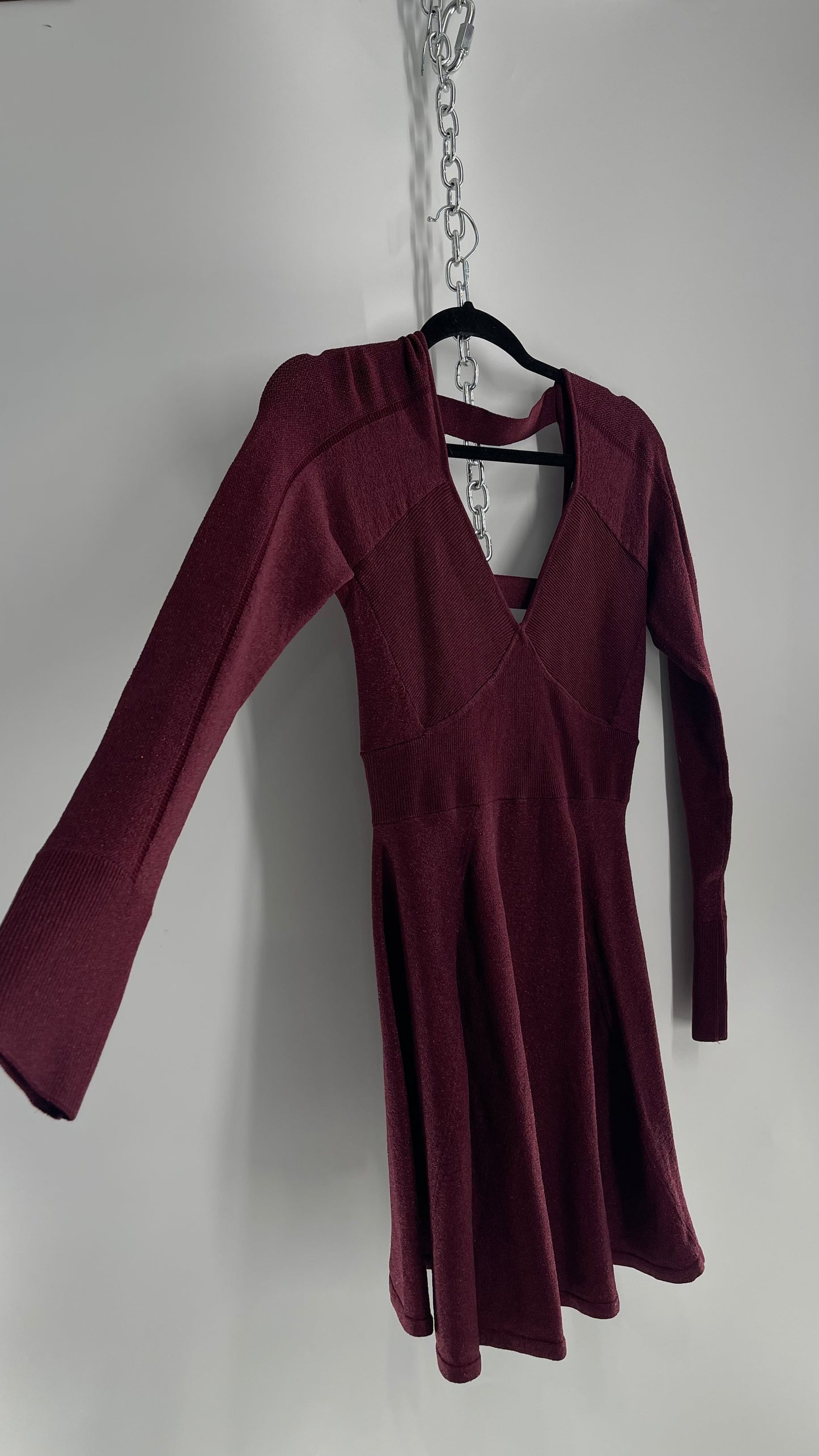 Free People Plum Tinsel Sparkle Long Sleeve Knit Mini Dress (Small)