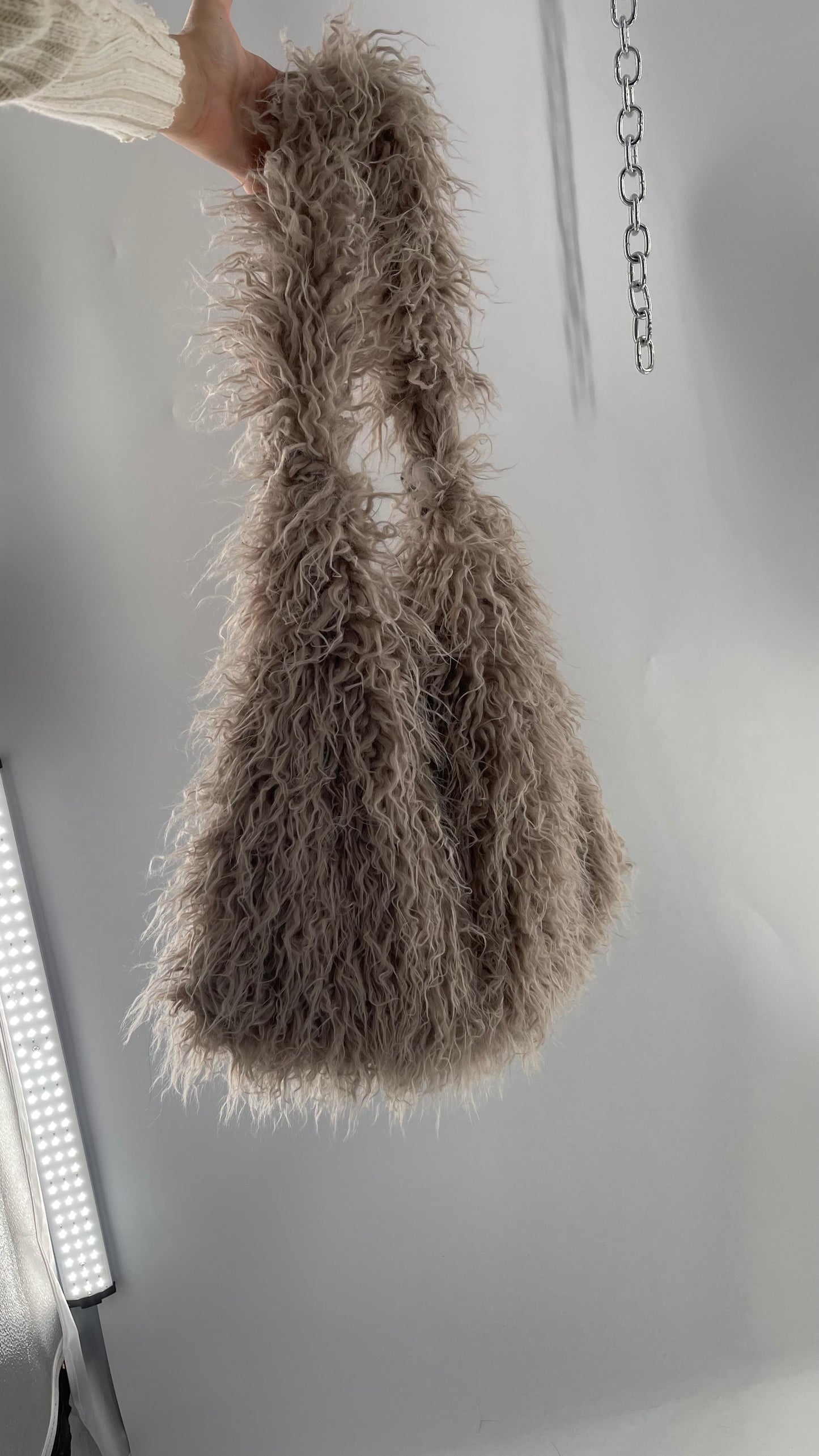 Free People Grey Shaggy Tote Bag