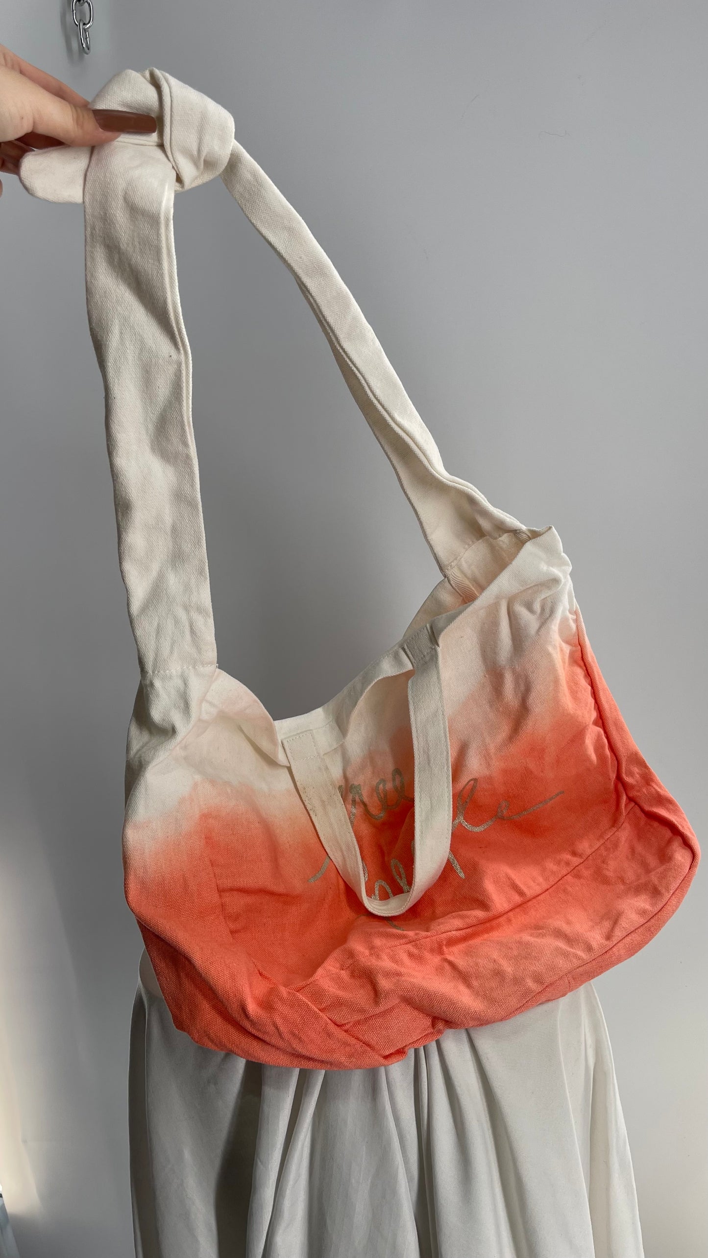 Free People Ombré Salmon Canvas Tote Bag with Dual Straps