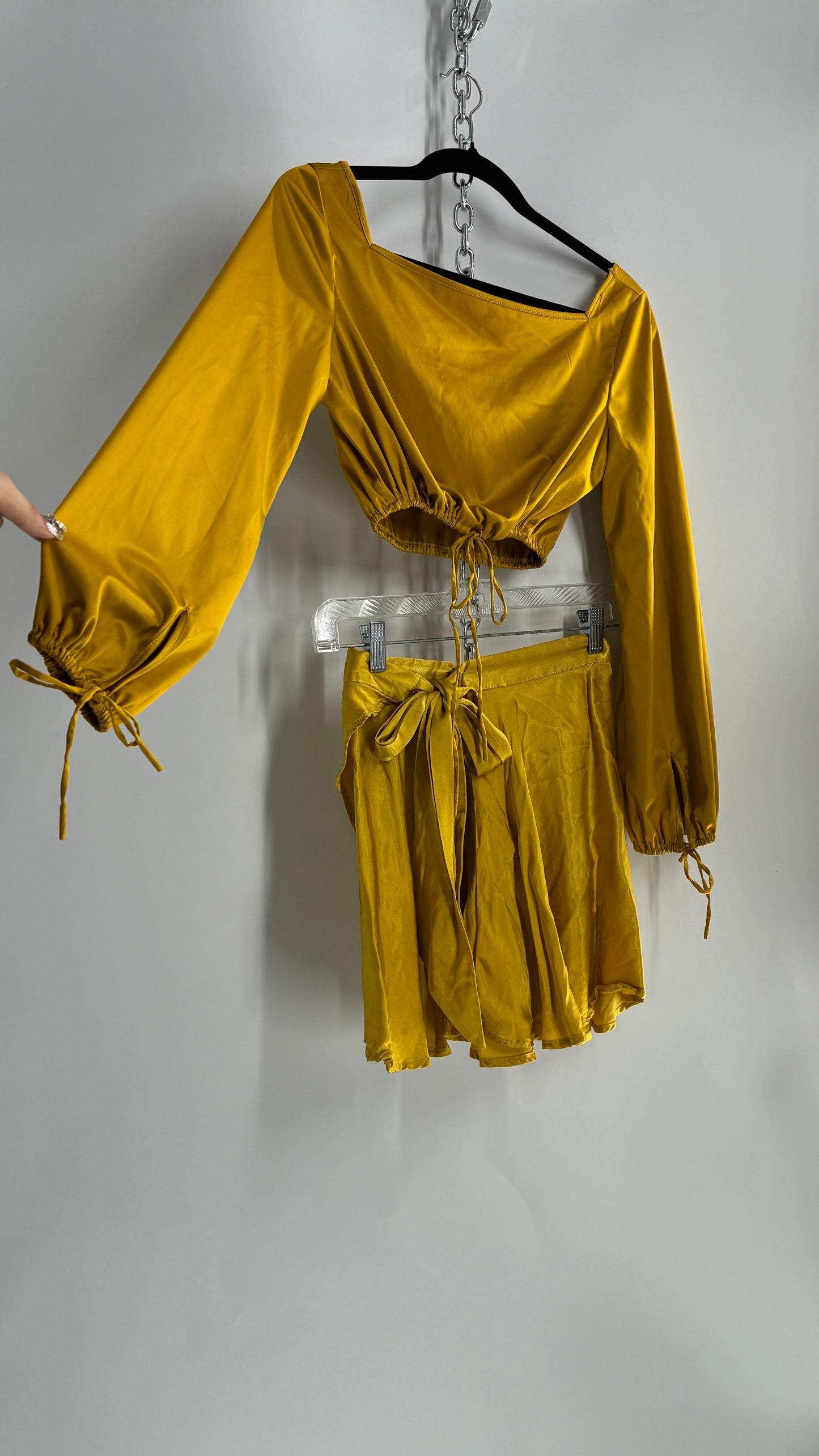 Golden Yellow Set: Free People Bubble Sleeve Top (S) Skirt Urban Outfitters Skirt (XS)