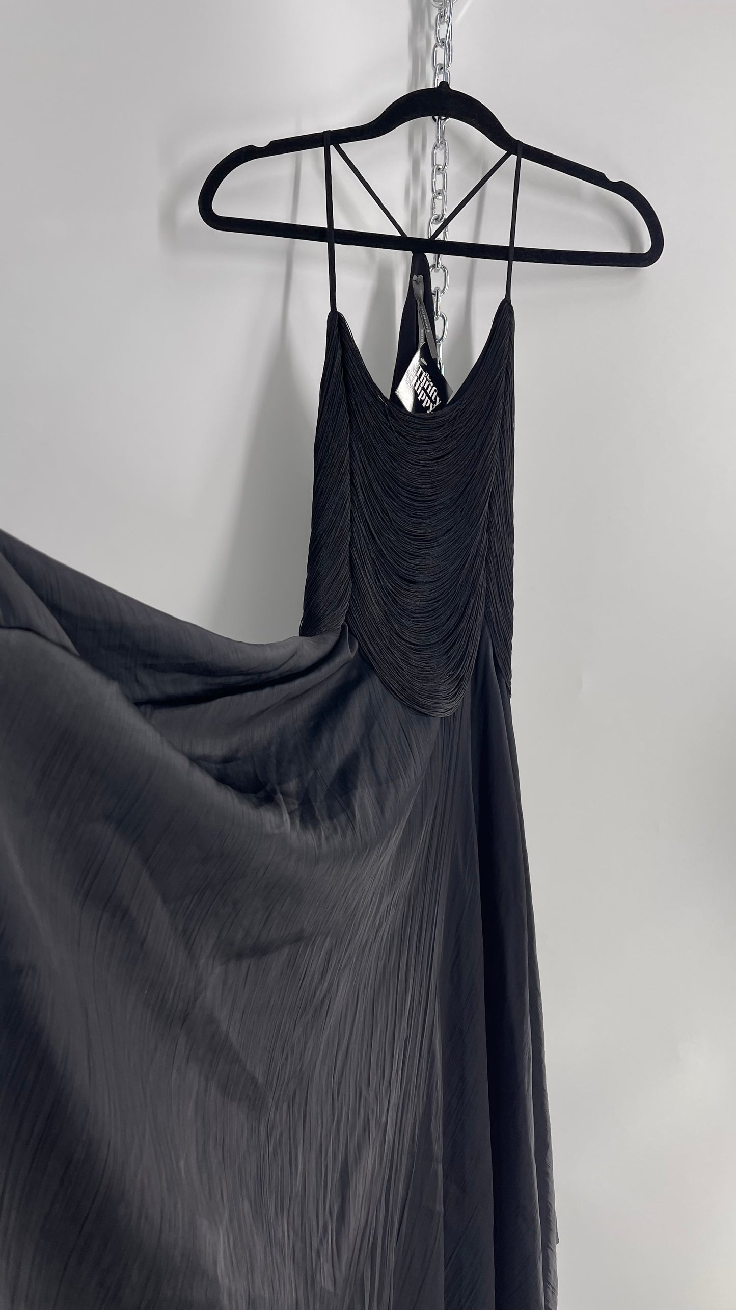 Anthropologie Black Handkerchief Hem Midi Dress with Heavy Draped Rope Bodice (4)