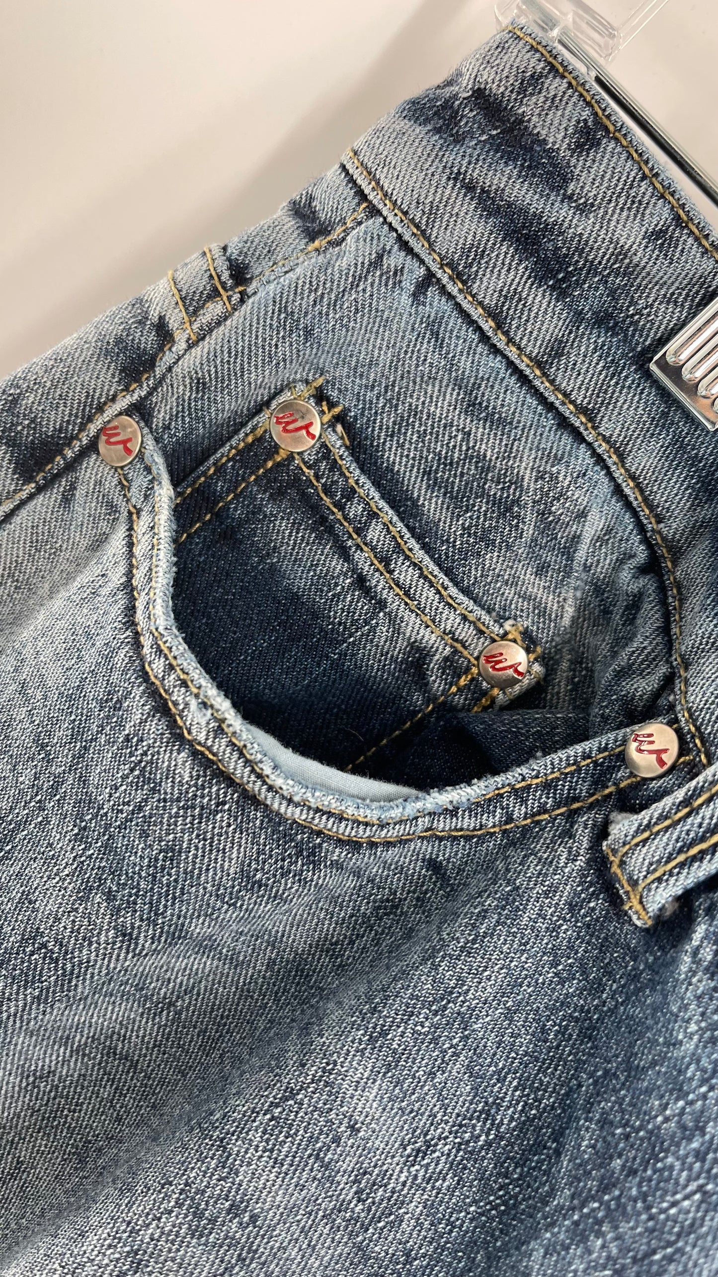 Western Denim Bank Light Wash Straight Legs with Gold/Bronze Metal Studs and Jewels (29)