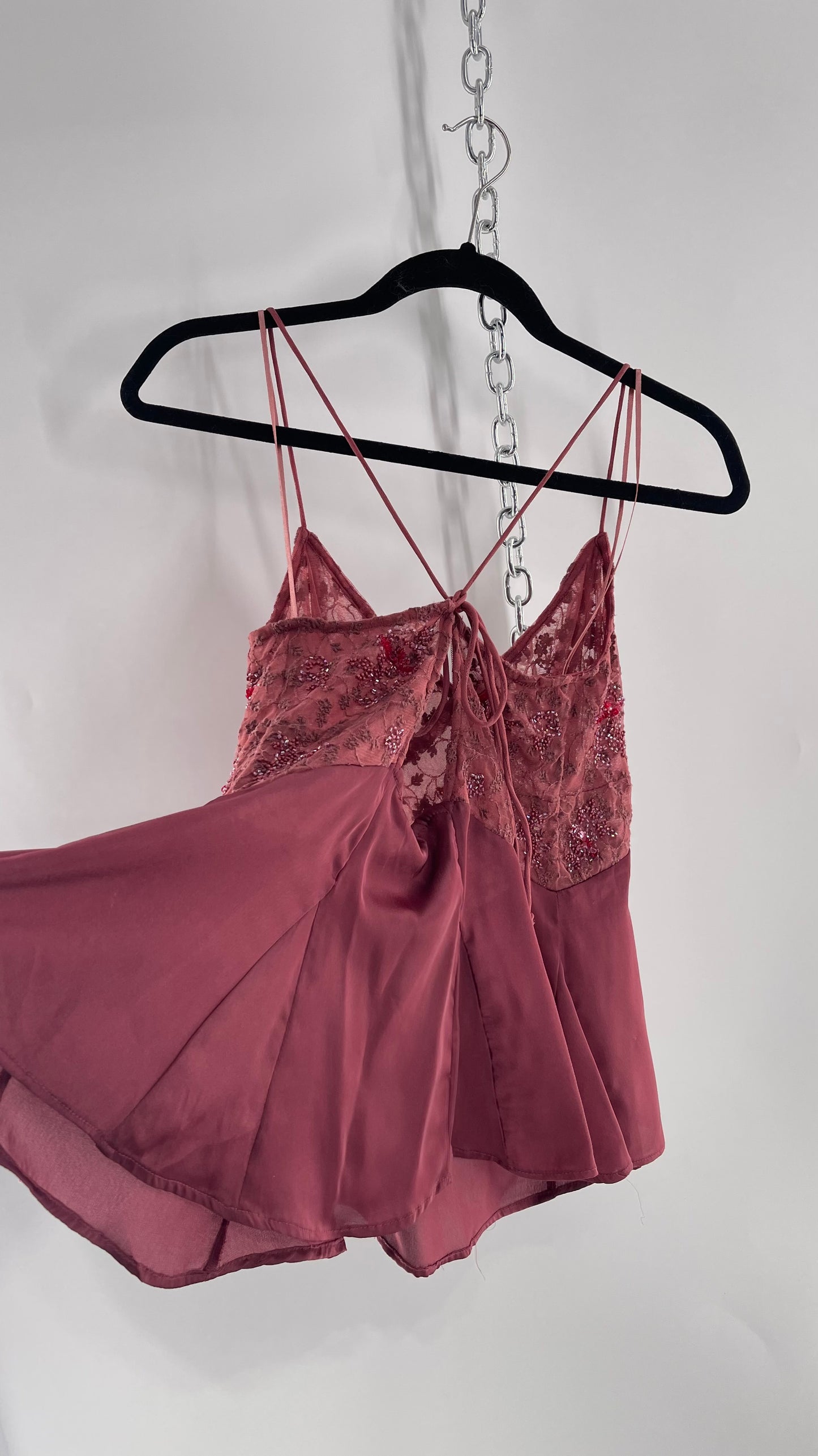Free People Purple Beaded Bust, Lacy, Silky Fairy Tank with Extra Bead Pouch(Small)