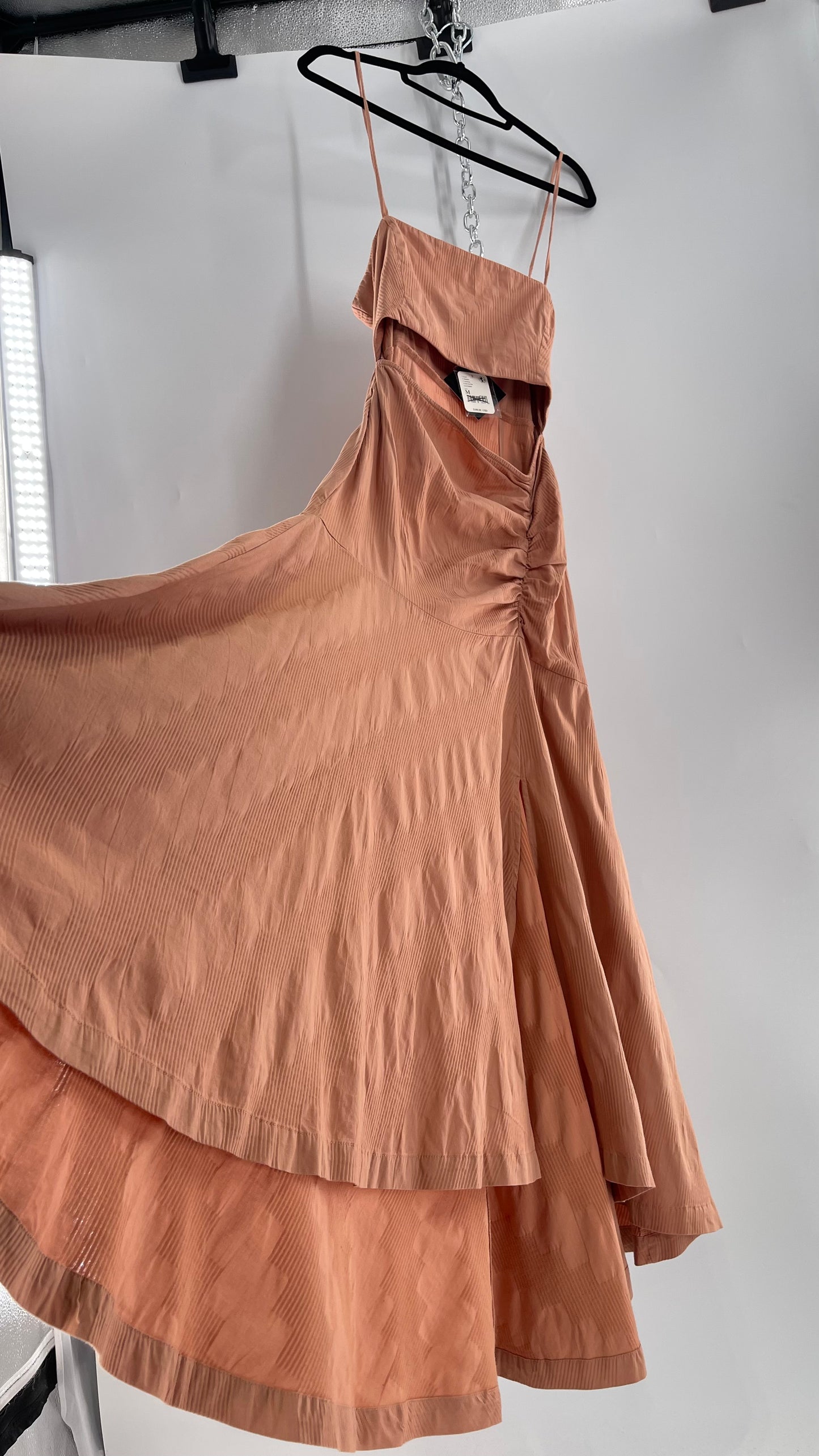 Free People Terracotta/ Smoky Pink Maxi Dress with Exposed Midriff, Waist Bow, and Side Slit with Tags Attached  (M)