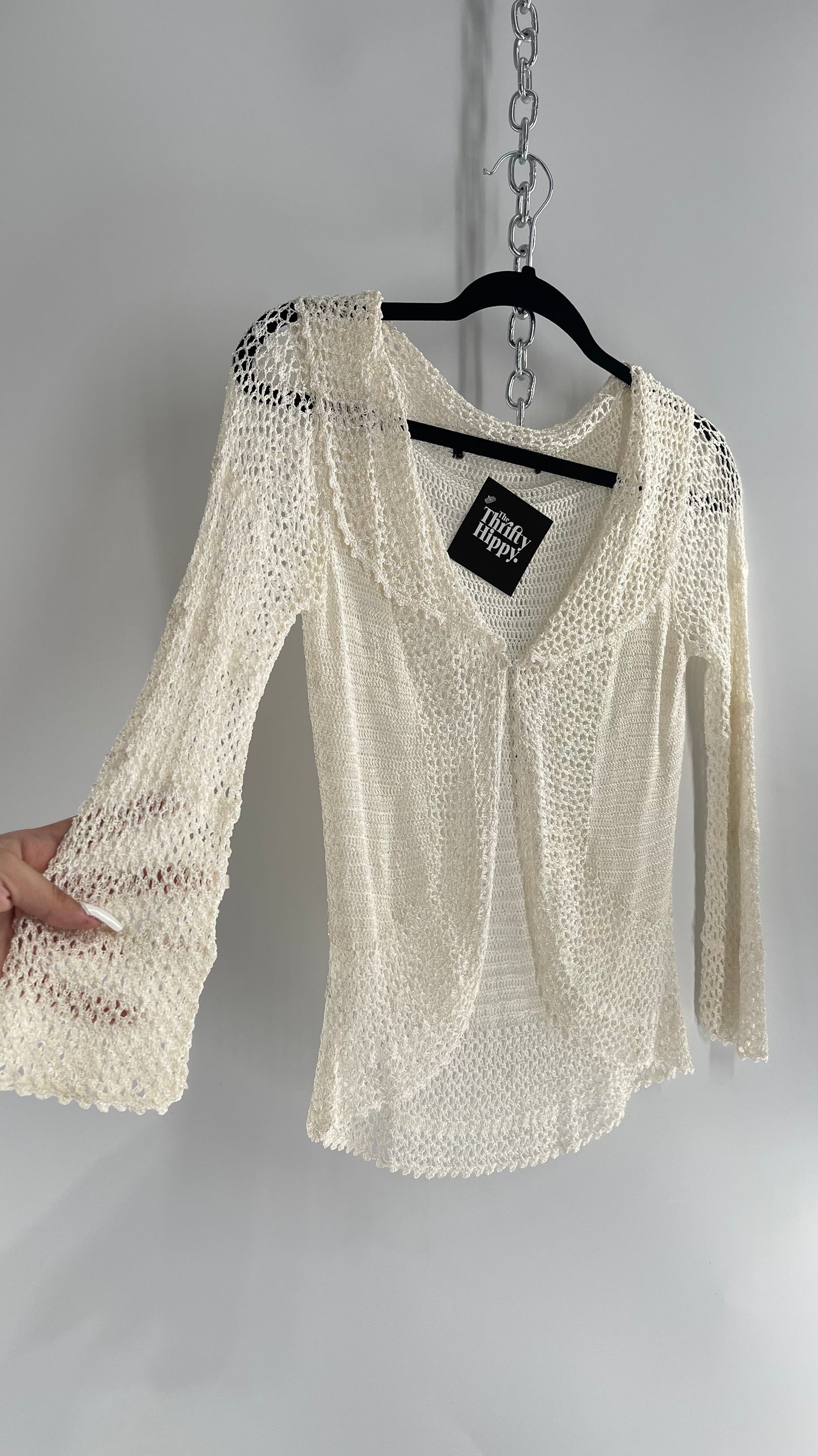 Vintage White Open Knit Crochet Cardigan (S/M)