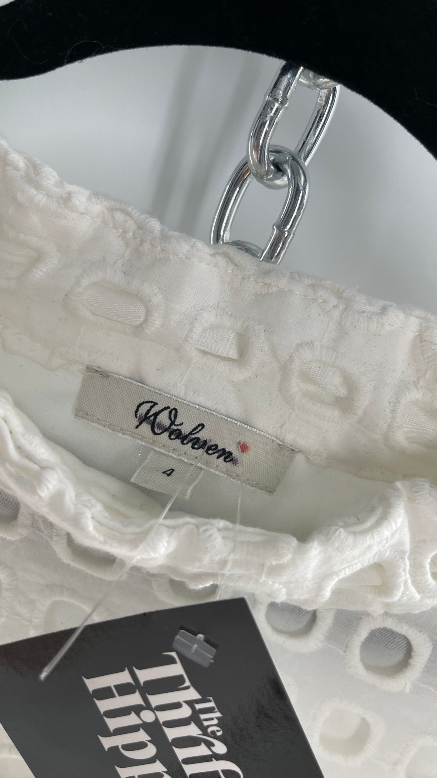 Anthropologie Wolven White Puff Sleeve Open Square Embroidery Layered Blouse (4)