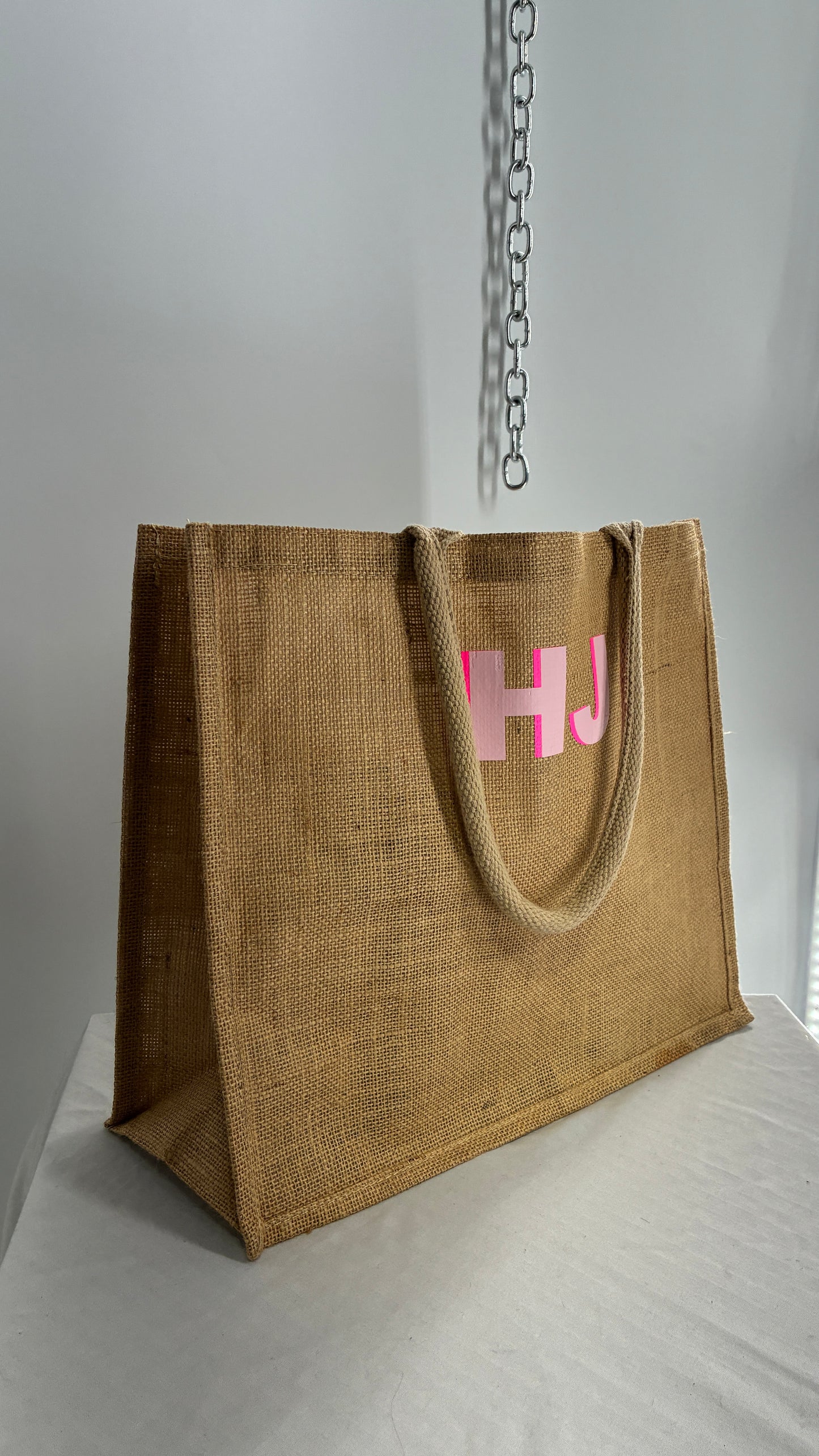 Vintage Burlap Monogram Beach Bag