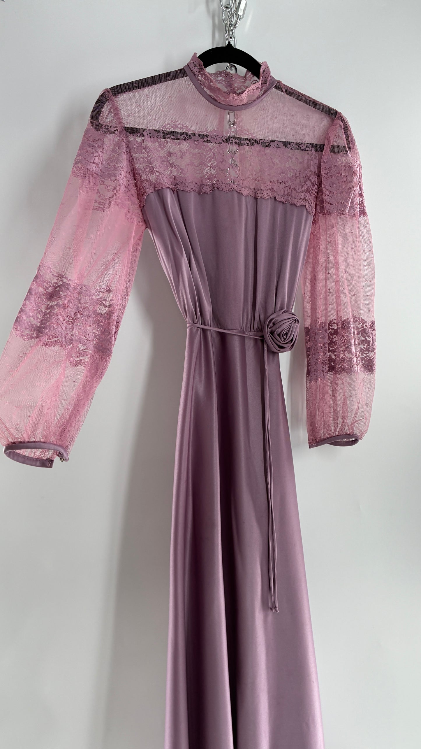 Vintage Handmade Dusty Purple Mauve Bubble Sleeve Maxi Dress (XS/S)