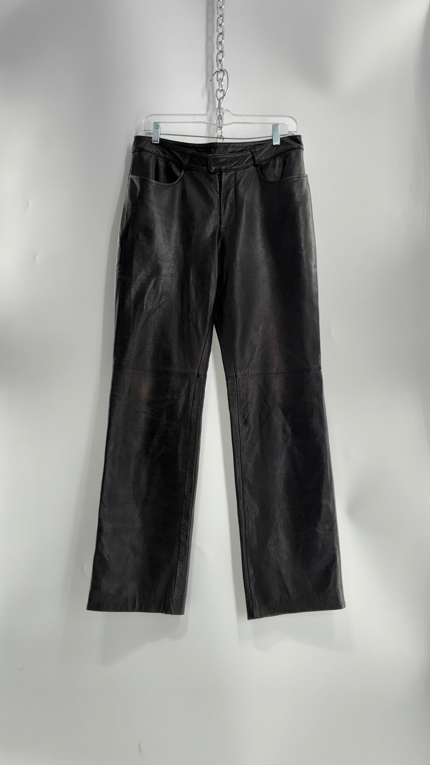 Vintage INC Black Soft Genuine Leather Side Closure Pants (6)