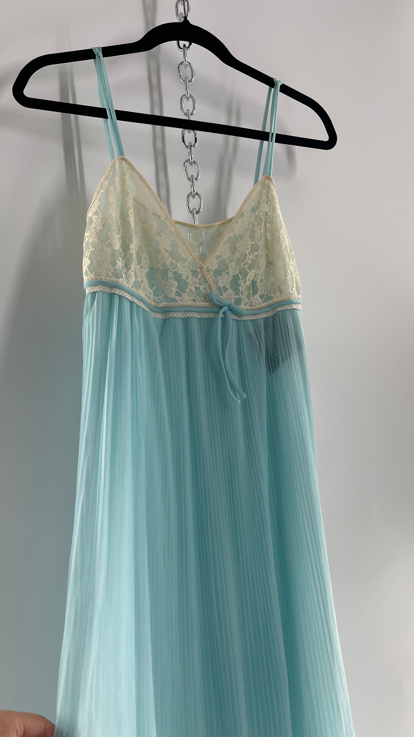 Vintage 1960s Baby Blue Nightgown Maxi Dress (Small)