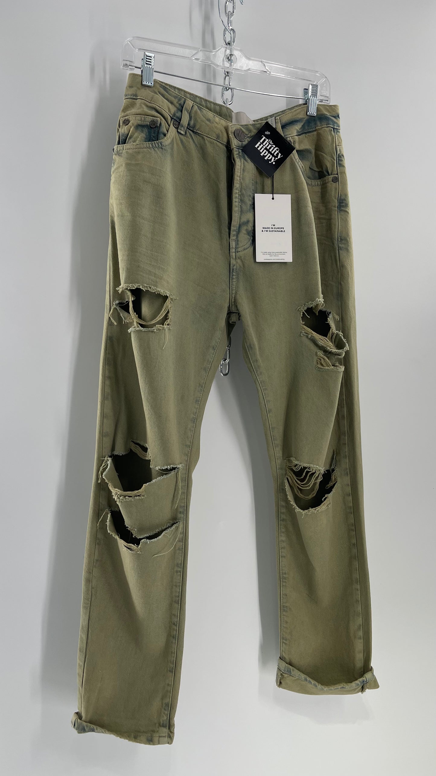 One Teaspoon Distressed Baggy/Bandit Relaxed Jean with Green Hue/Wash (Khaki Haze) (25)